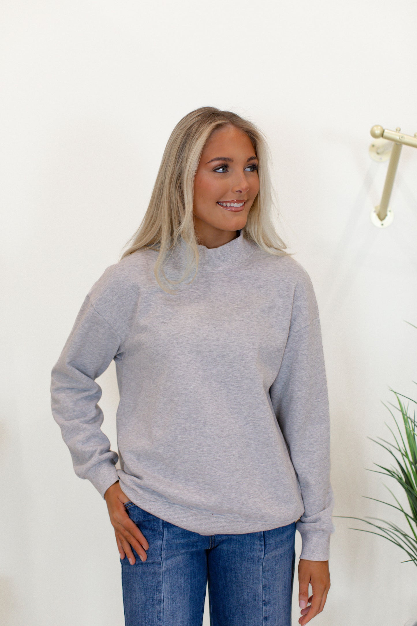 Solid Mock Neck Sweatshirt