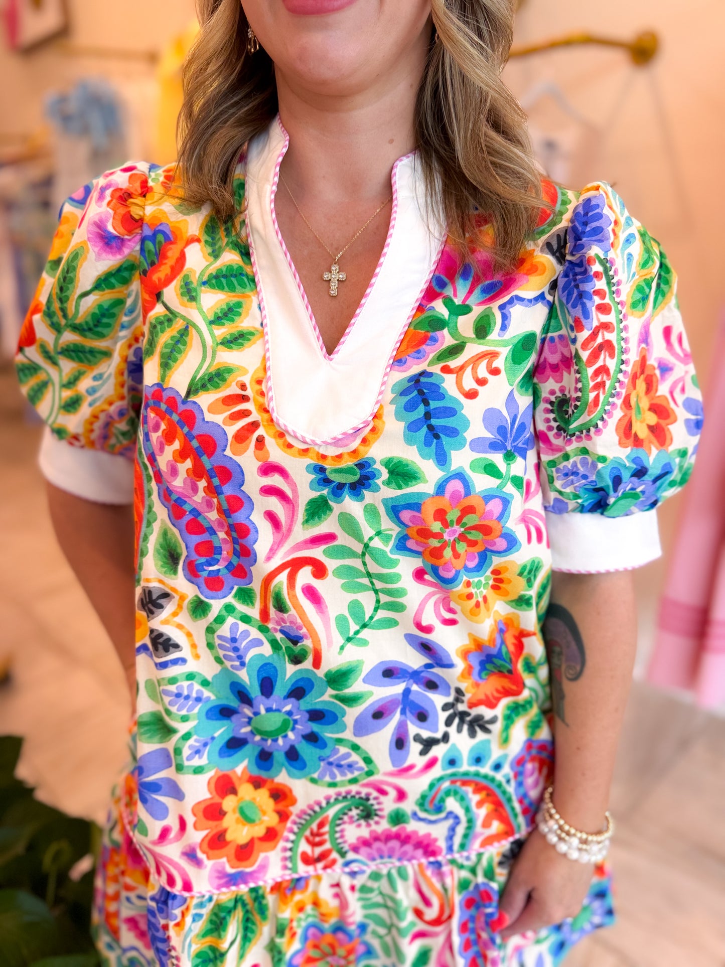 Printed Puff Sleeve Mini Dress