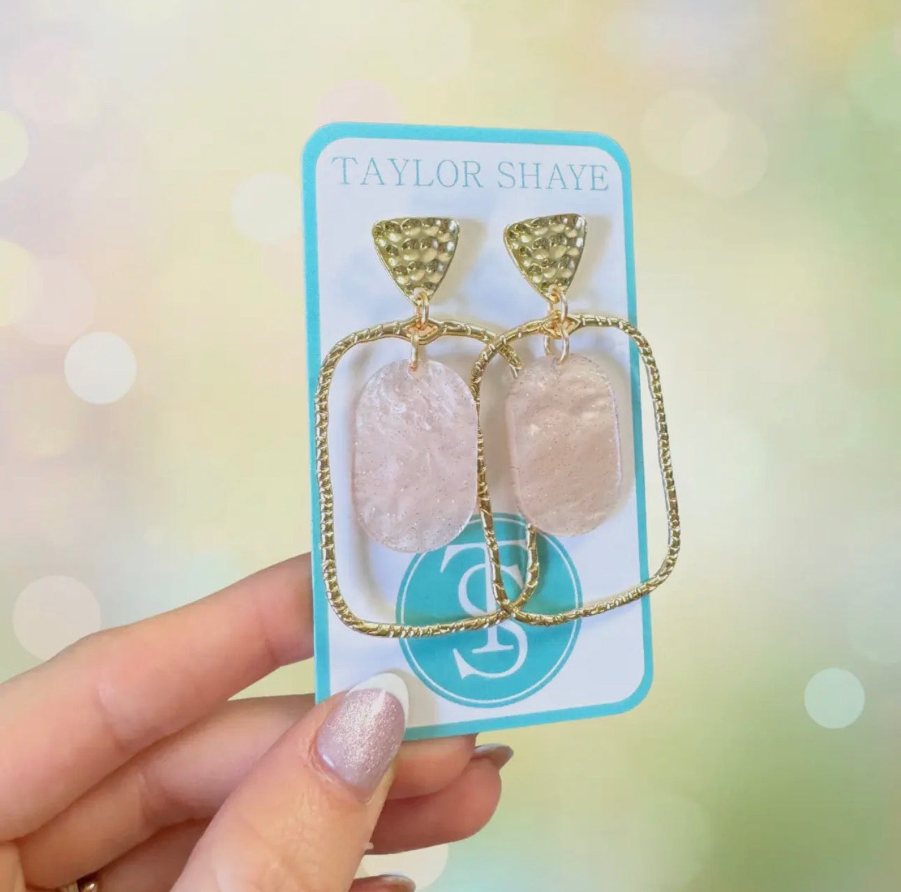 Pink Shimmer Drops - Oval Hoop/Rectangle Earrings