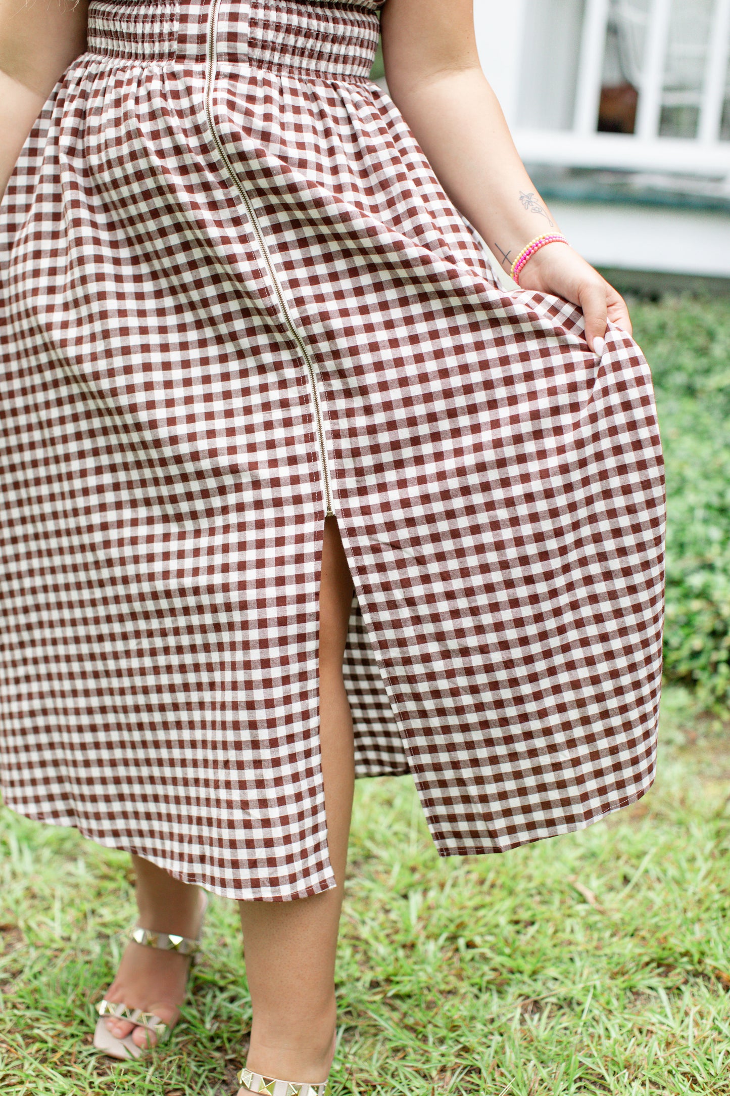 Chocolate Gingham Zipper Dress