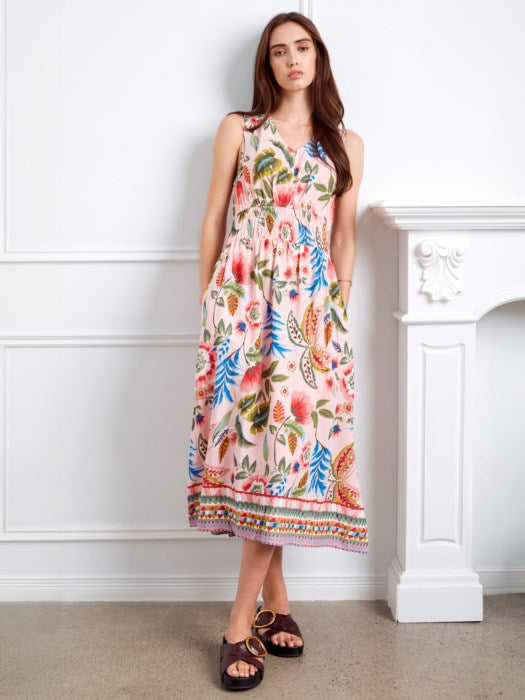 Printed Dress With Smocking At Waist