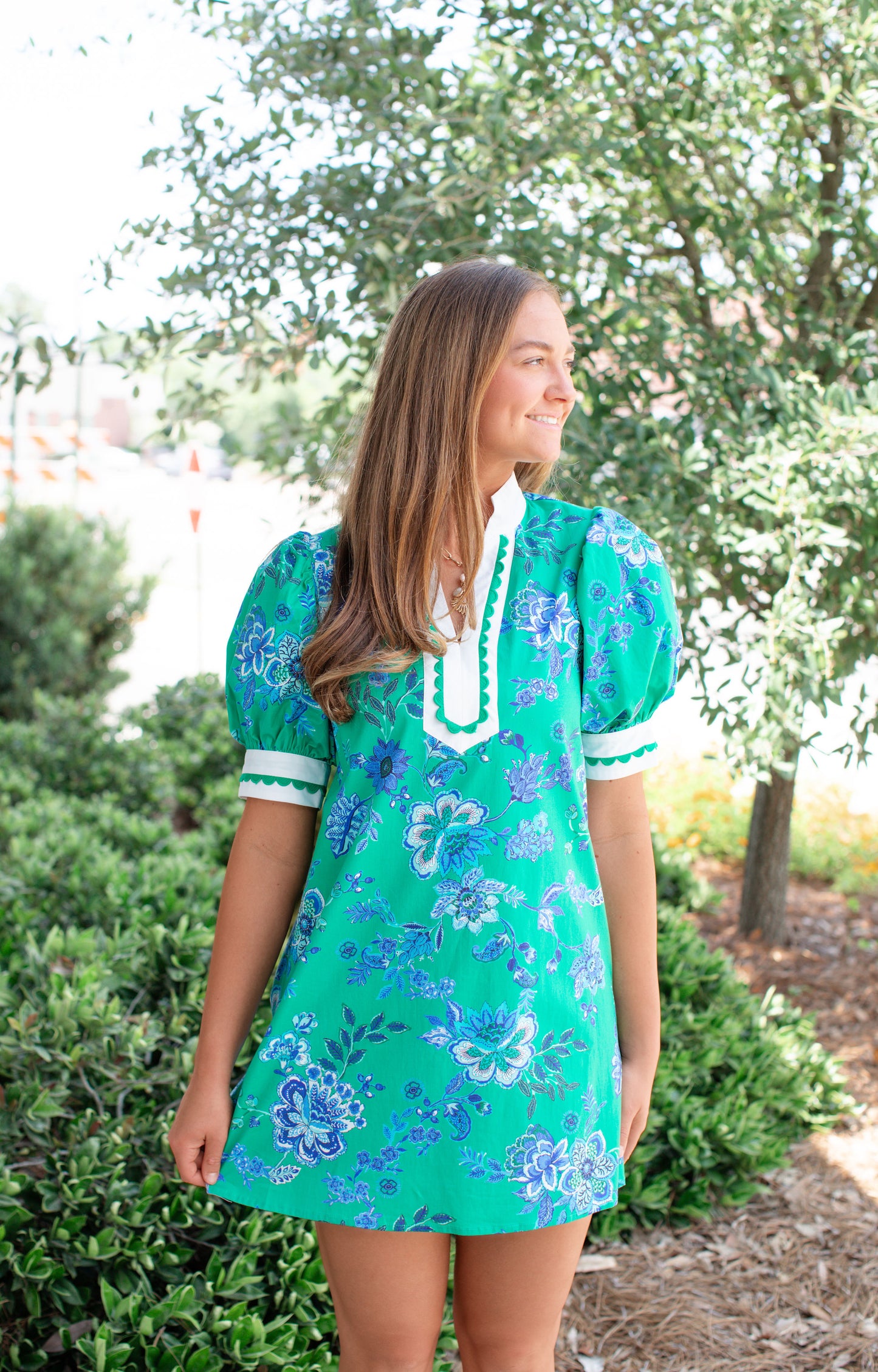 Green Collard Dress With Rick Rack Design