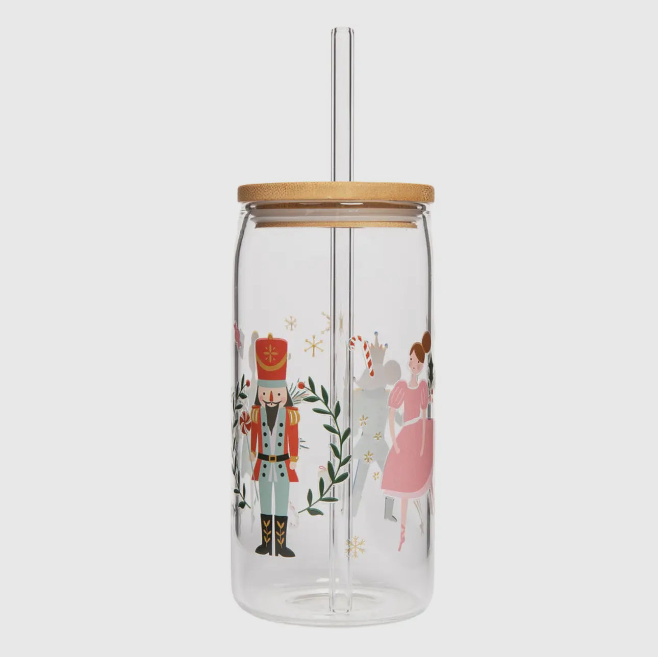 Nutcracker 17oz Can Glass W/ Straw & Lid