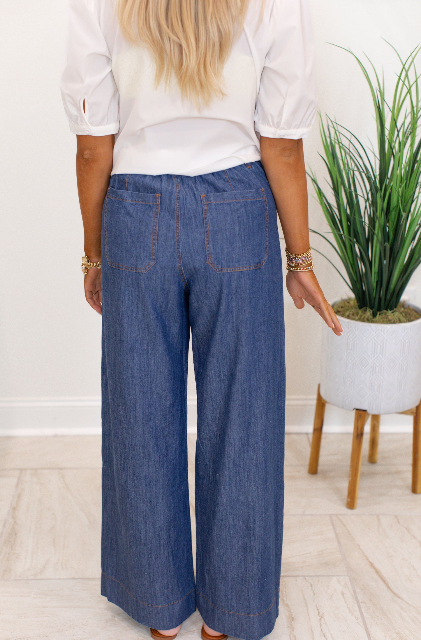 Denim Wide Leg Pants - Dark Denim
