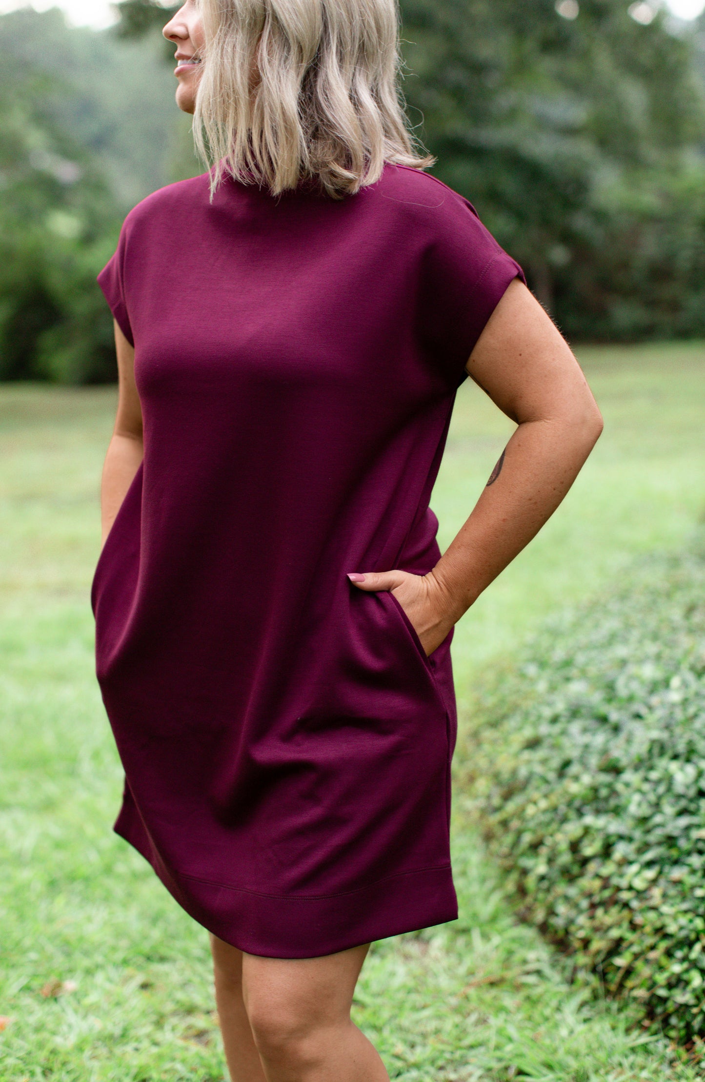 Wine Mock Neck Dress