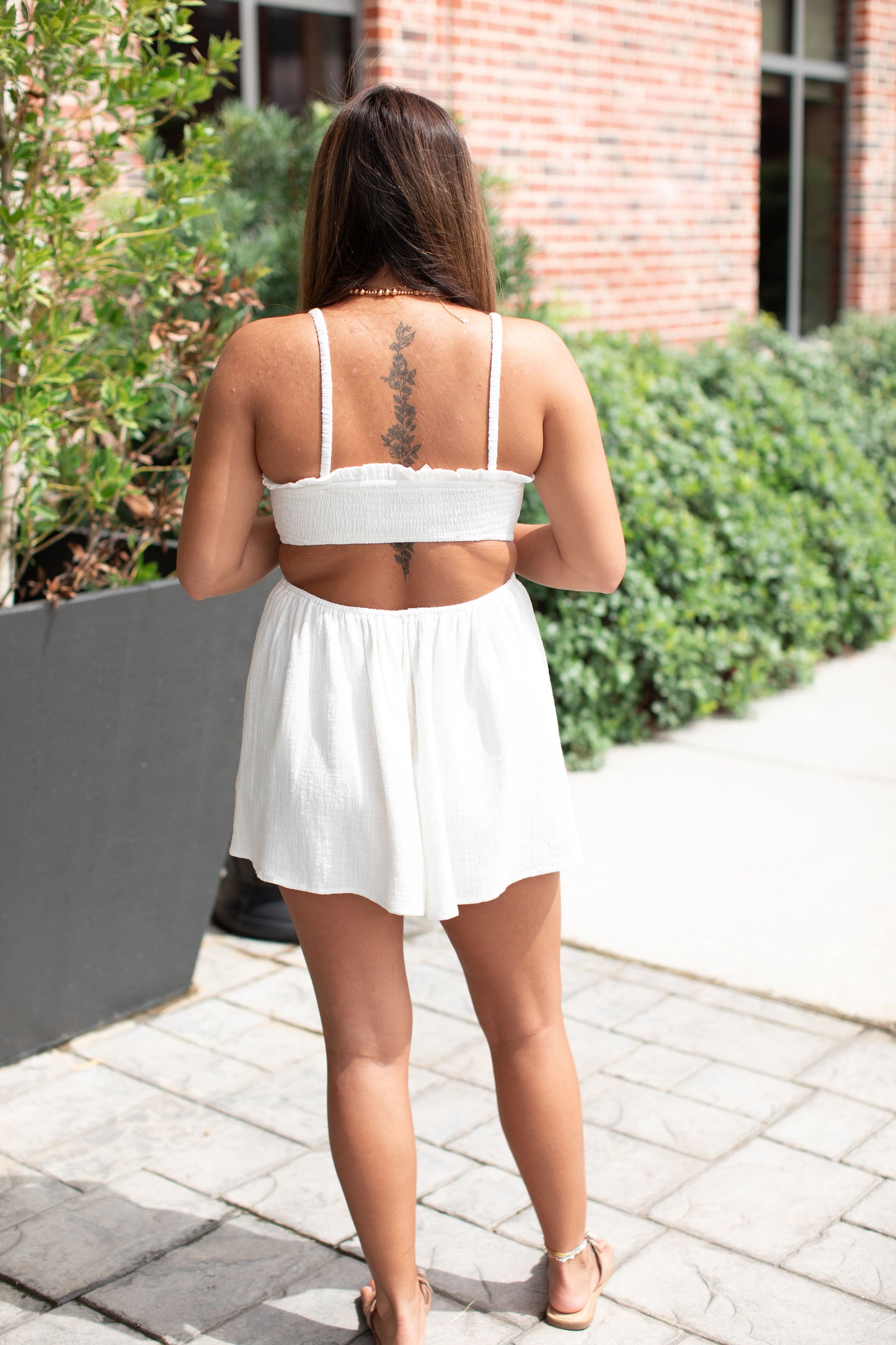 Solid Smocked Waist Cutout Mini Romper