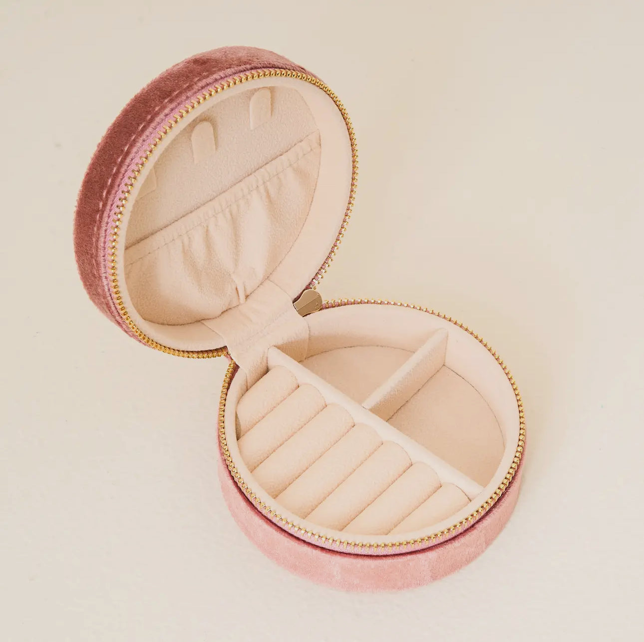Round Velvet Jewelry Case Floral Rose