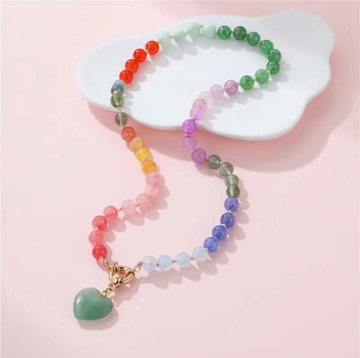 Natural Stone Semi-Precious Glass Necklace with Jade Stone