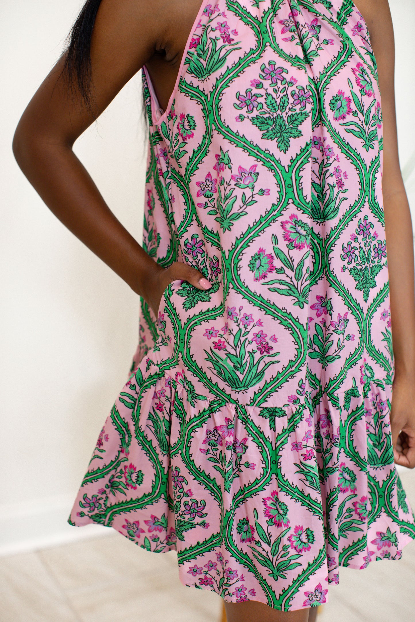 Botanical Print Sleeveless Mini Dress