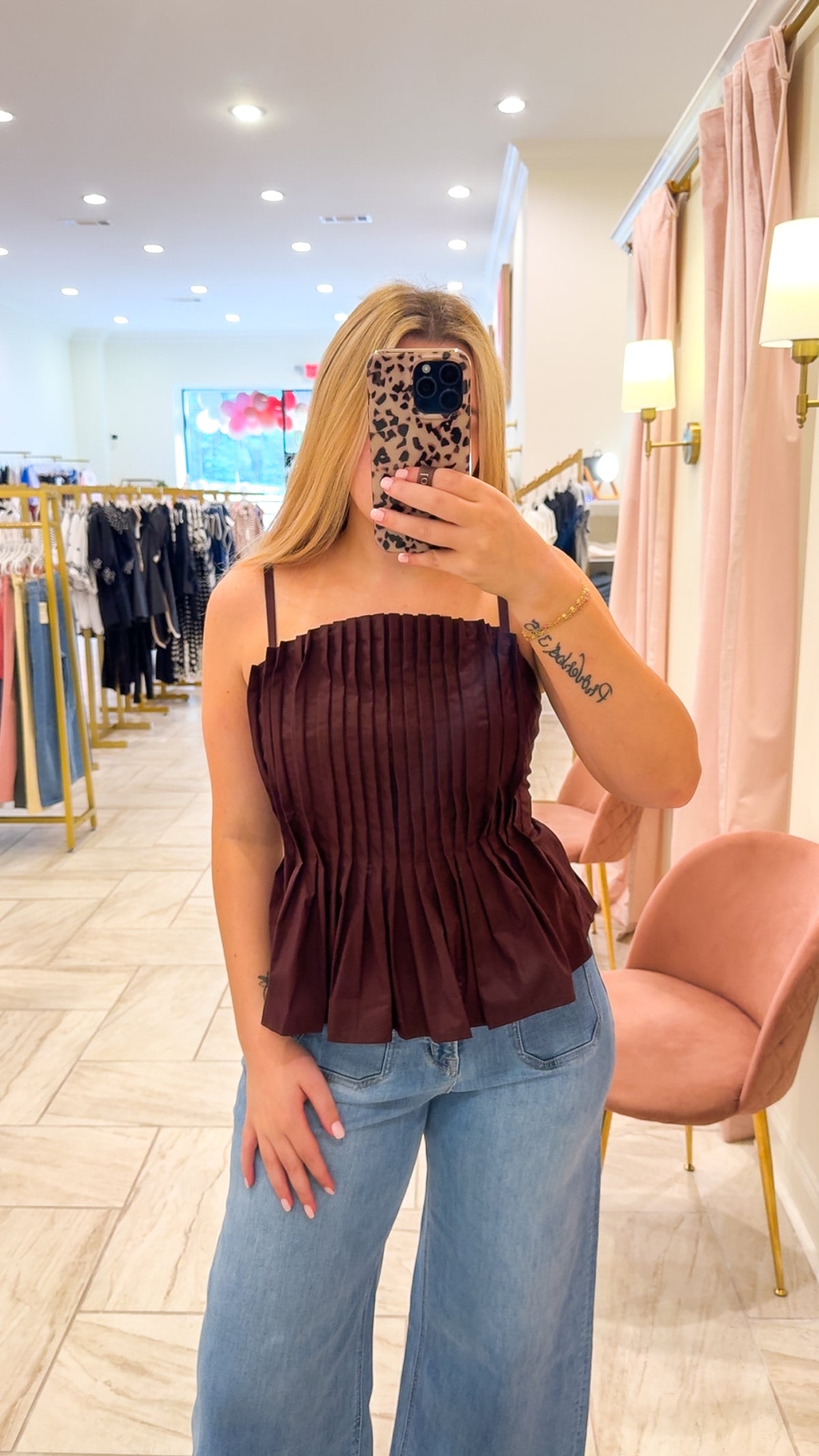 Solid Pleated Cami Top