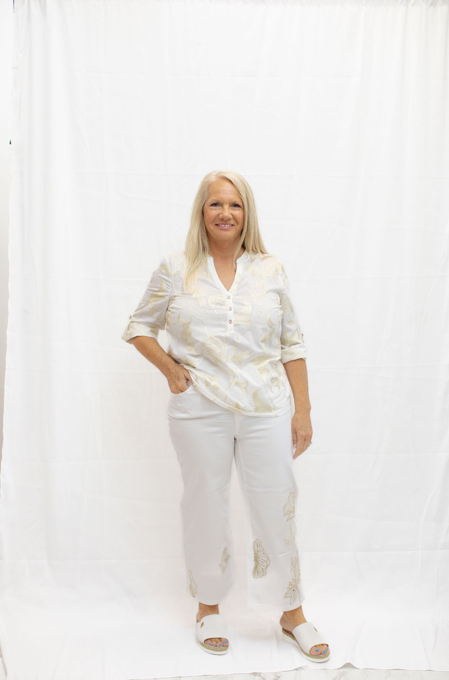 Embroidered Popover Blouse