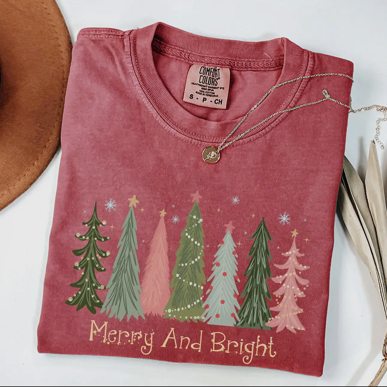 Merry And Bright Christmas Trees, Winter Snow, Xmas T-Shirt