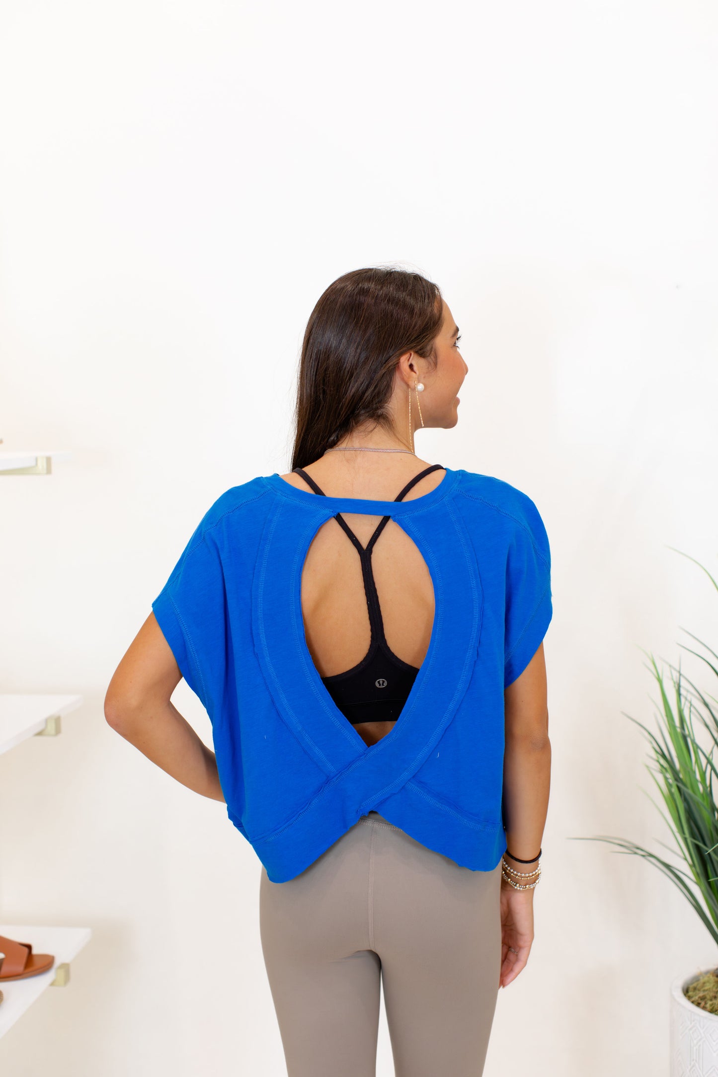 Ocean Blue Cotton Slub Open Back Top