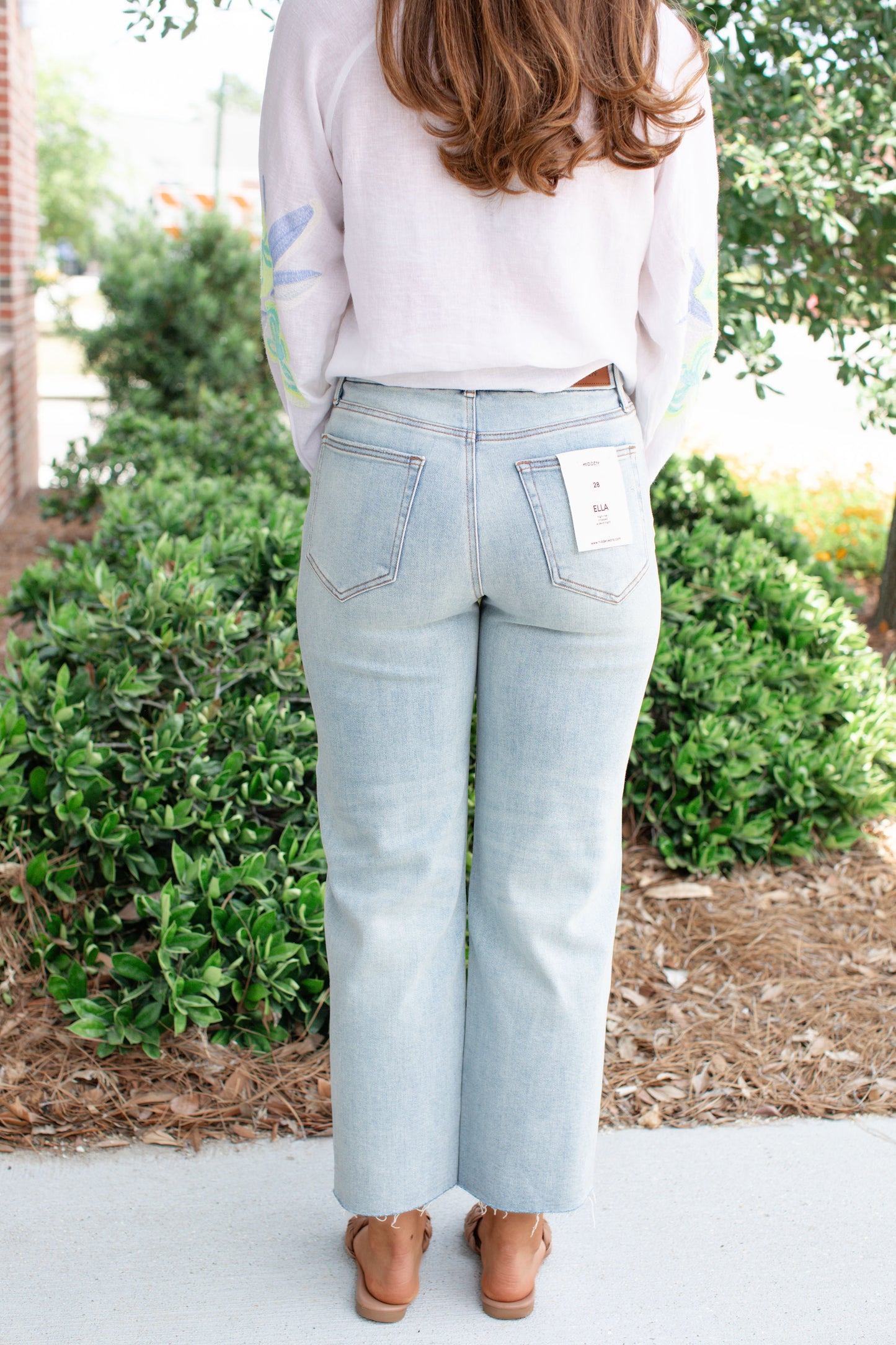 Light Wash Double Waist Band Stretch Wide Straight Jeans