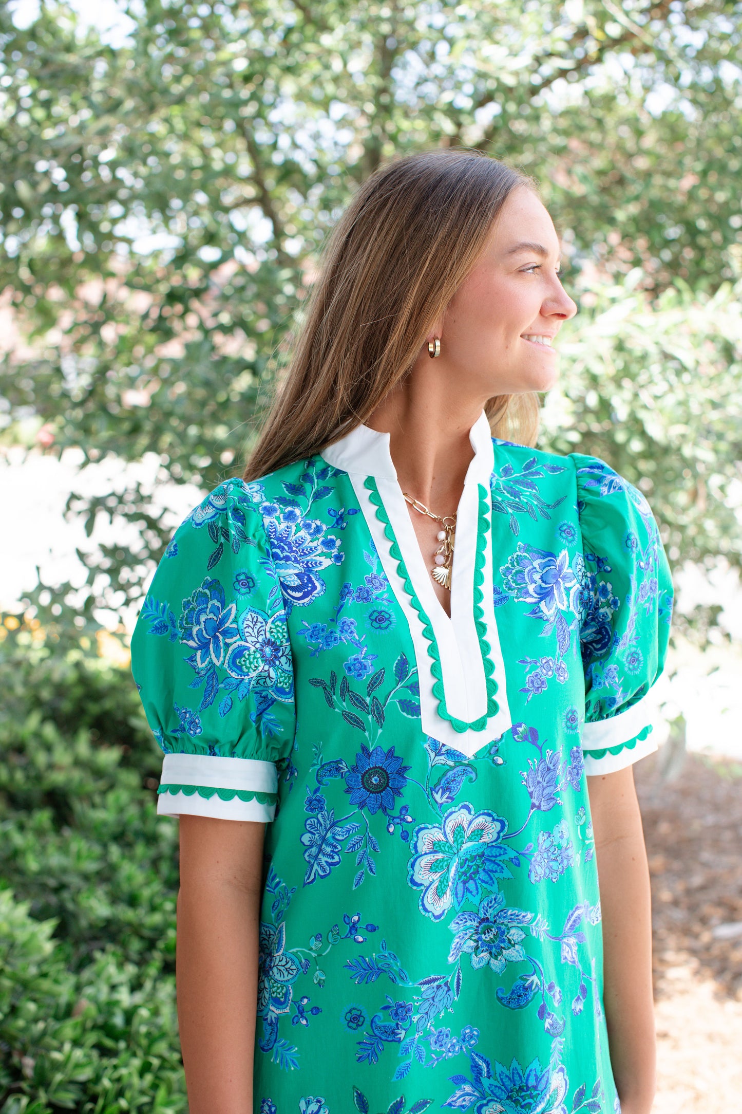Green Collard Dress With Rick Rack Design
