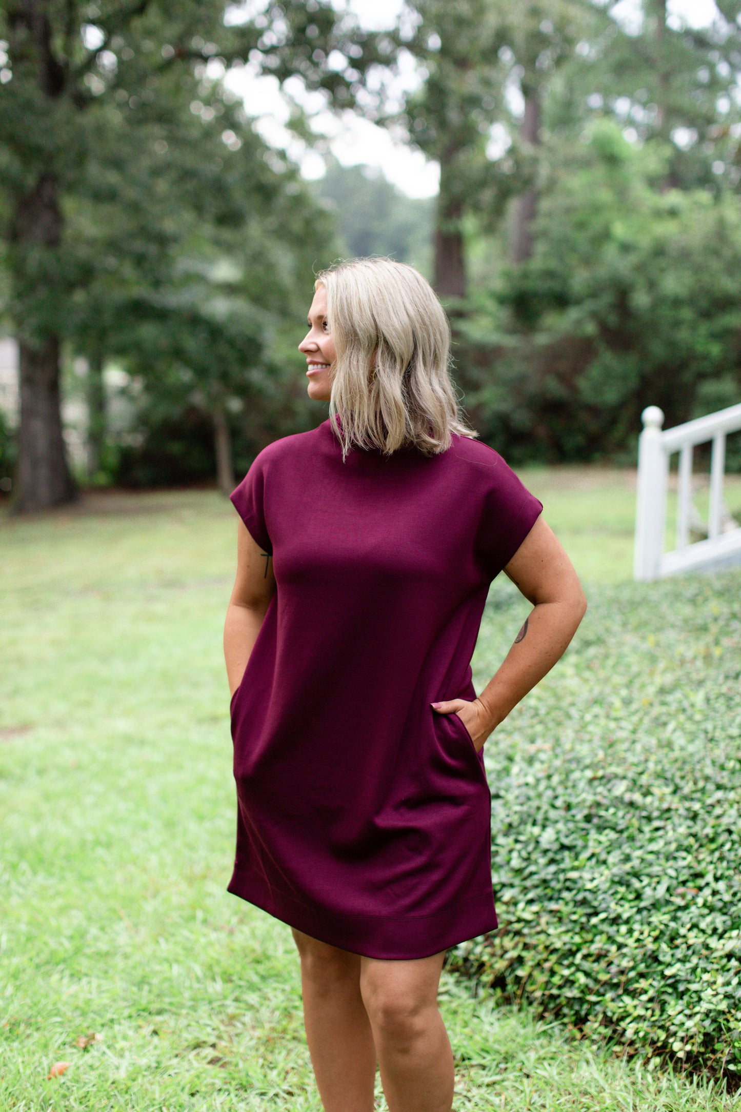 Wine Mock Neck Dress