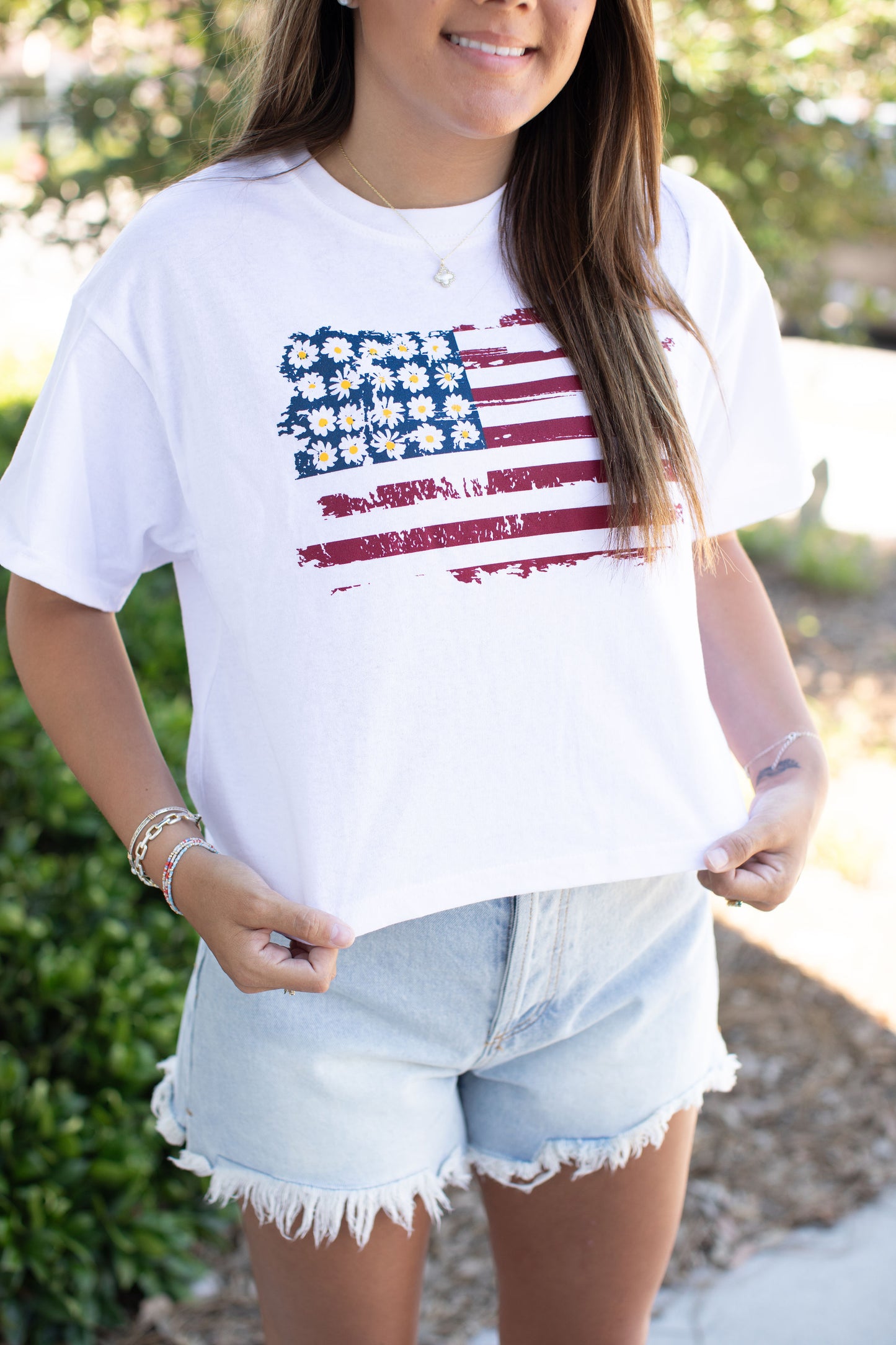 Blaire American Stripes and Daisies Graphic Tee