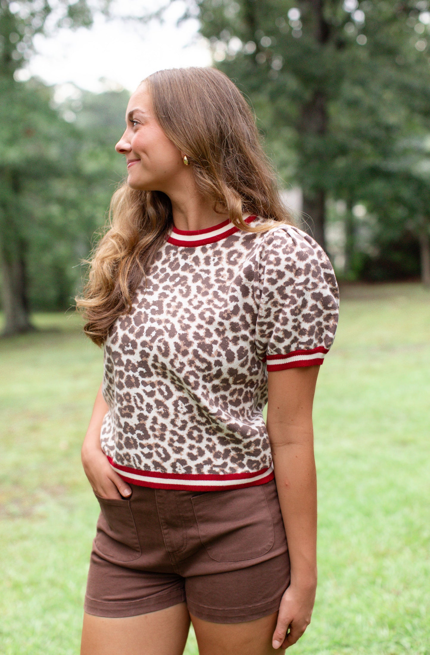 Cheetah Print Top With Maroon Details