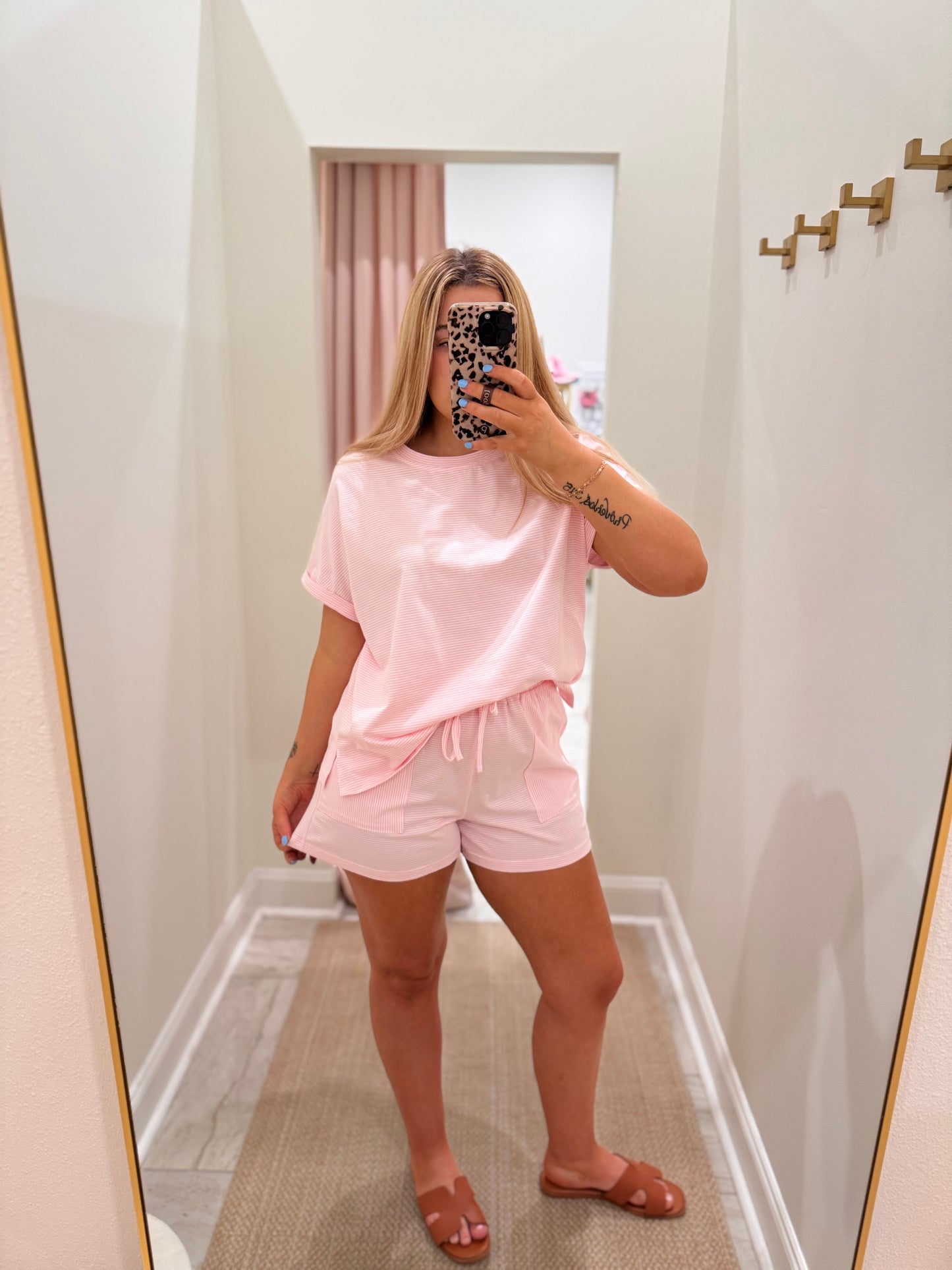 Pink Striped Shorts Set