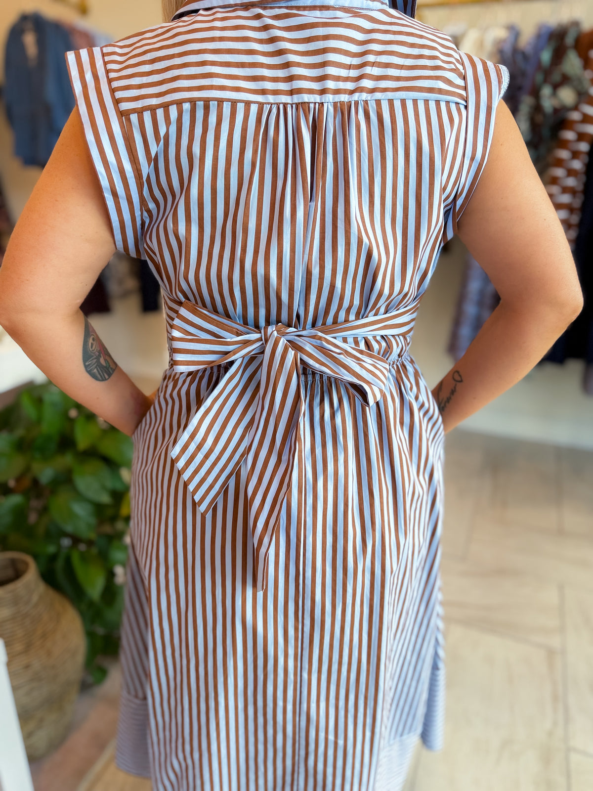 Striped Cap Sleeve Midi Dress