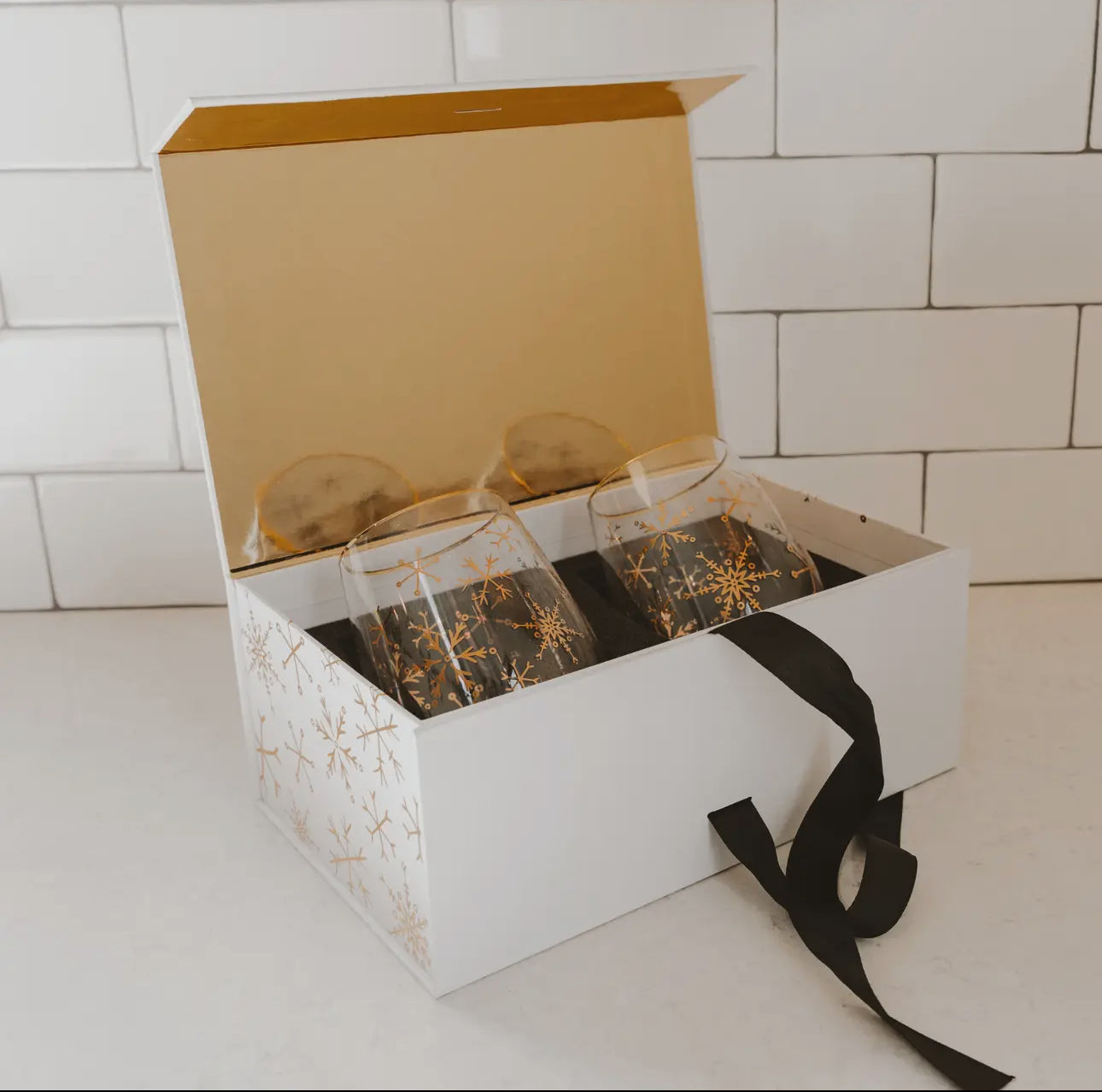 Snowflakes Stemless Wine Glasses, Boxed Set Of 2