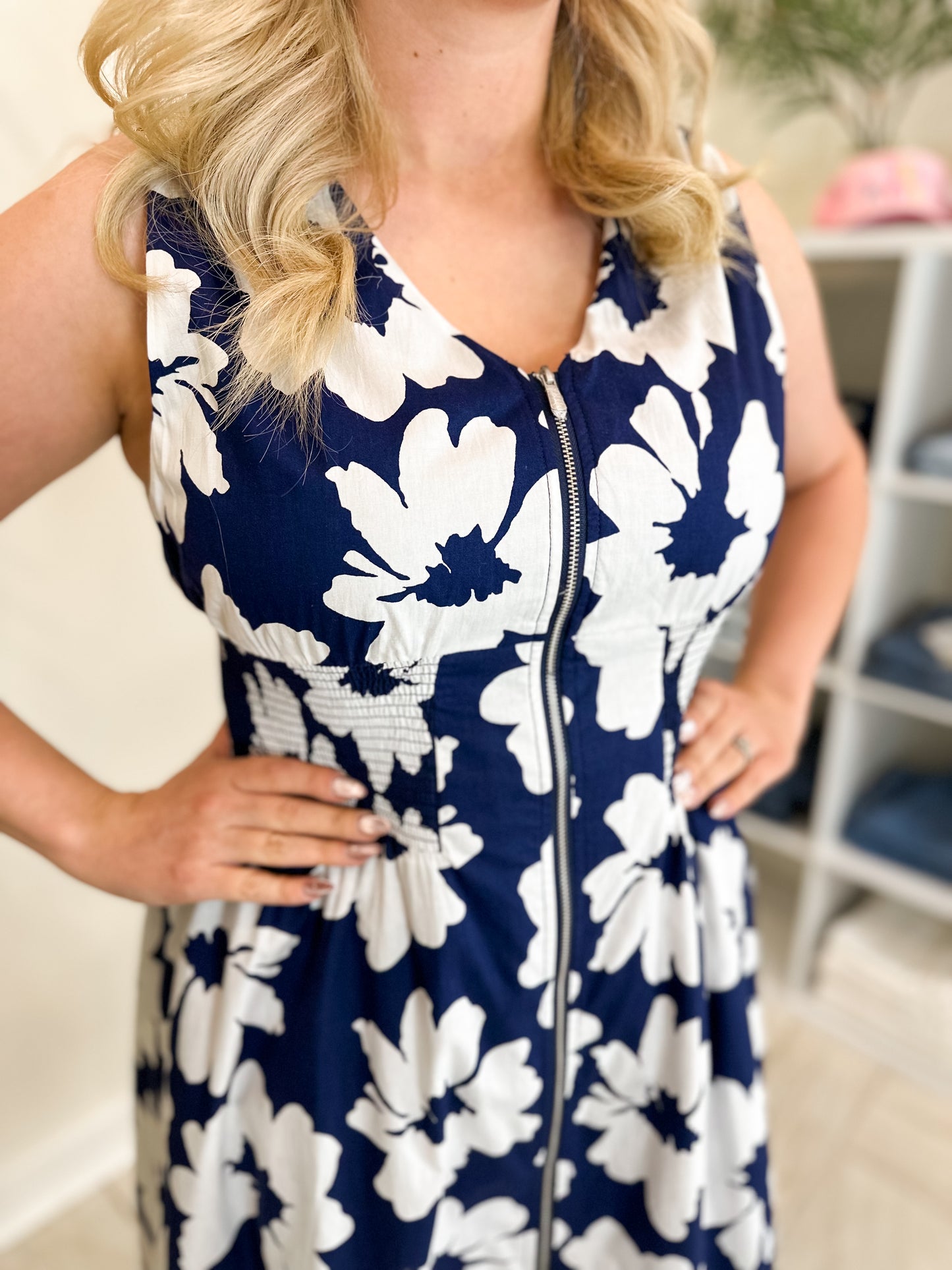Voile printed Front Zip Dress