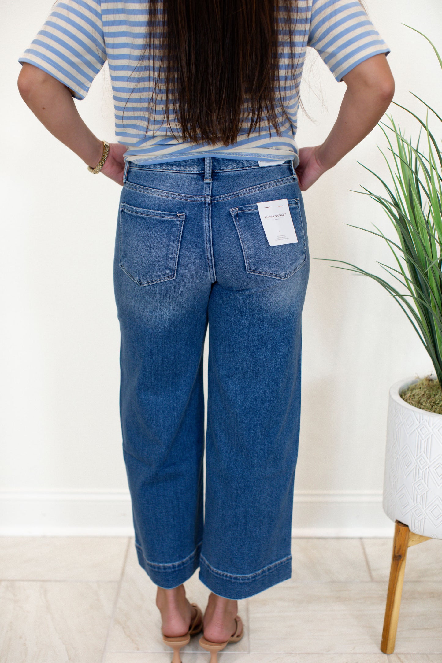 High Rise Medium Dark Crop Wide Trouser Jean