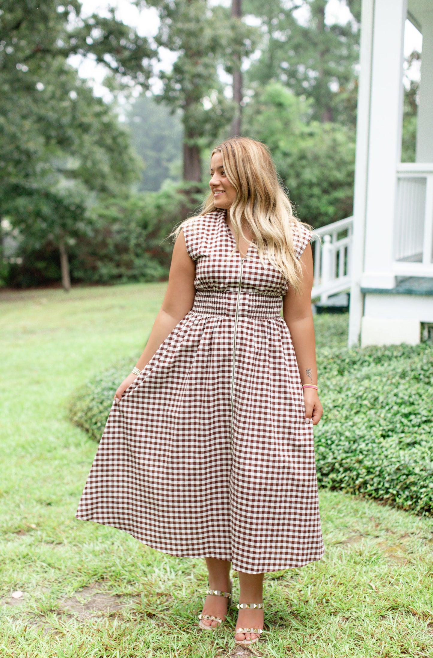 Chocolate Gingham Zipper Dress