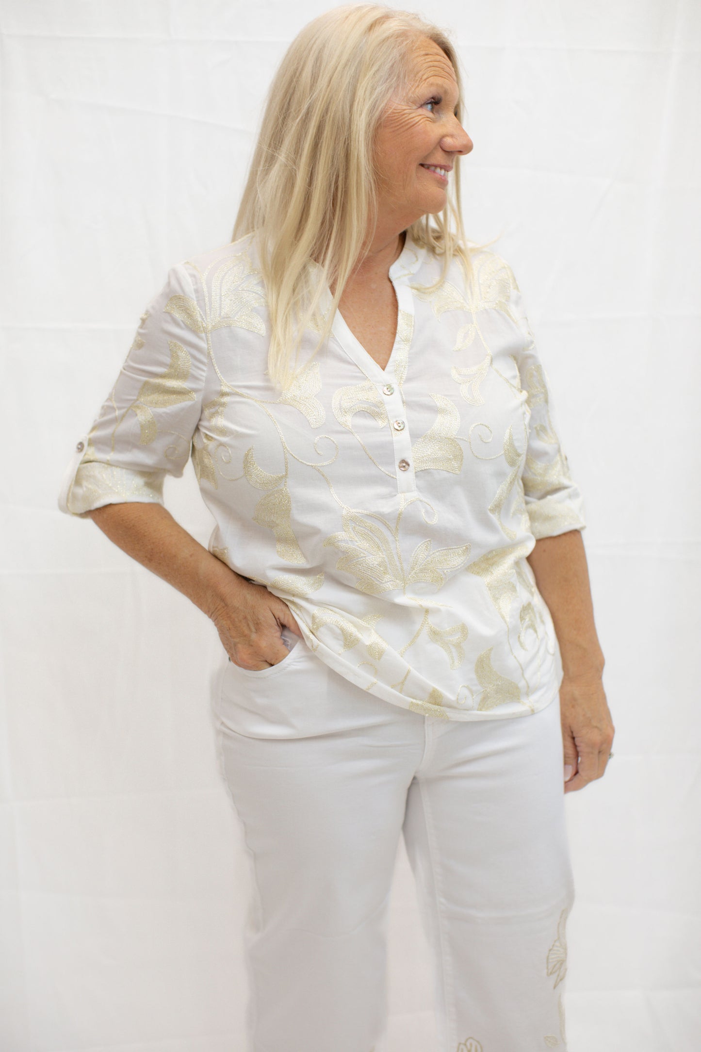 Embroidered Popover Blouse