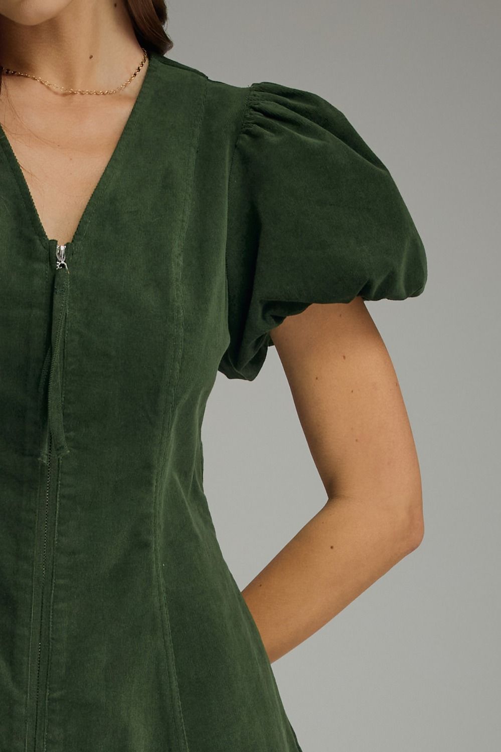 V-Neck Puff Sleeve Mini Dress