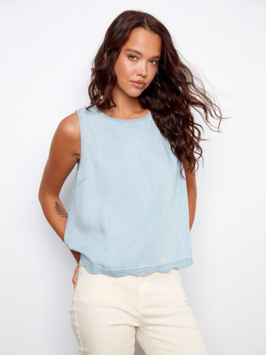 Scallop Hem Sleeveless Top