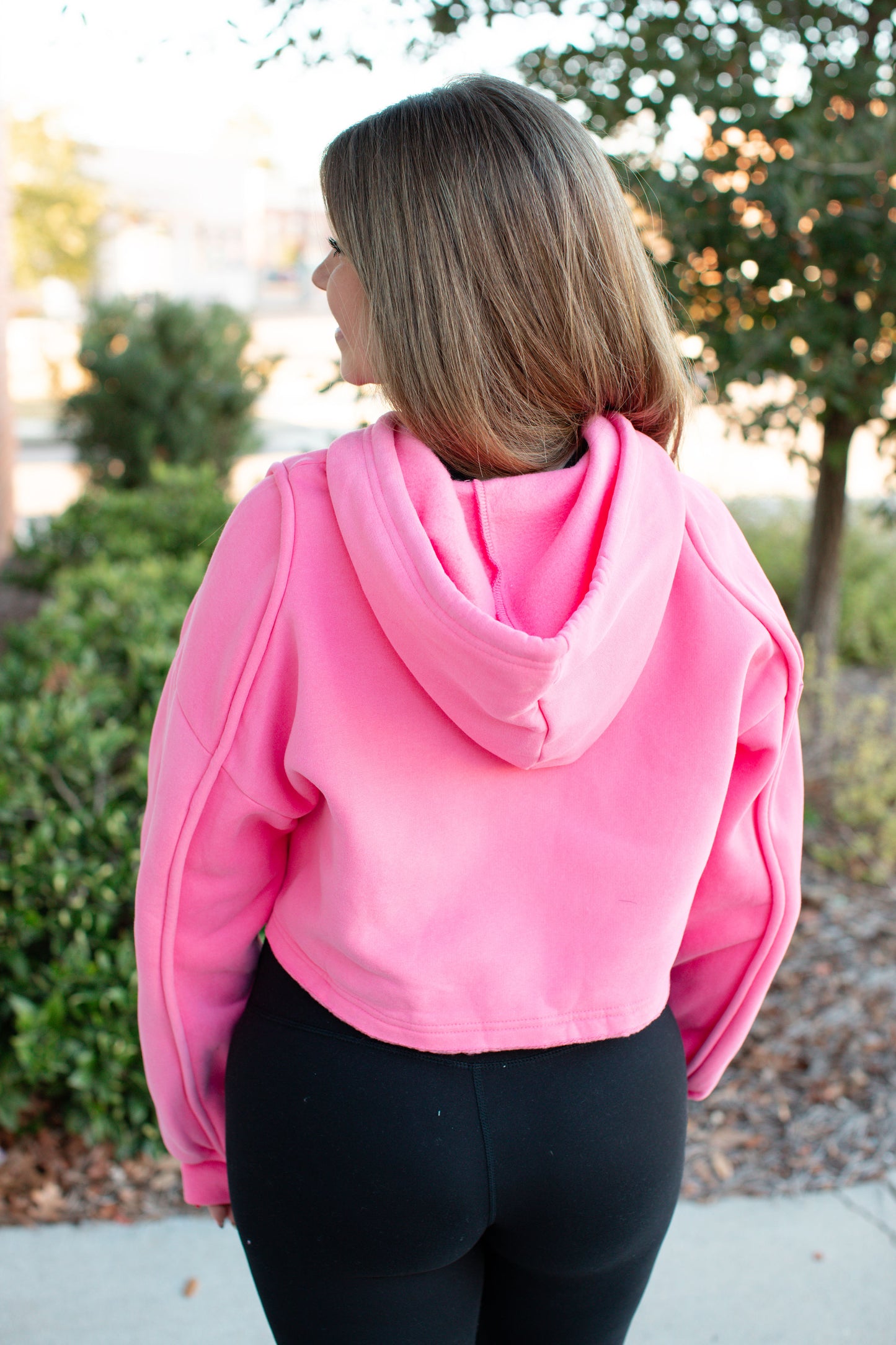 Pink Loose Fit Cropped Hoodie Sweatshirt