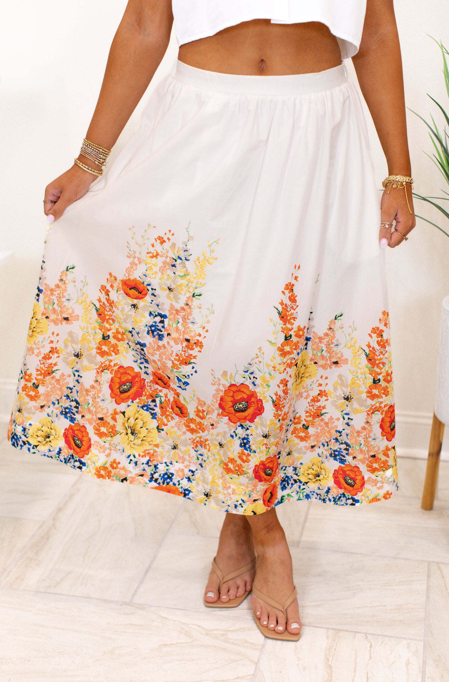 Floral Button Up Top With Skirt Set