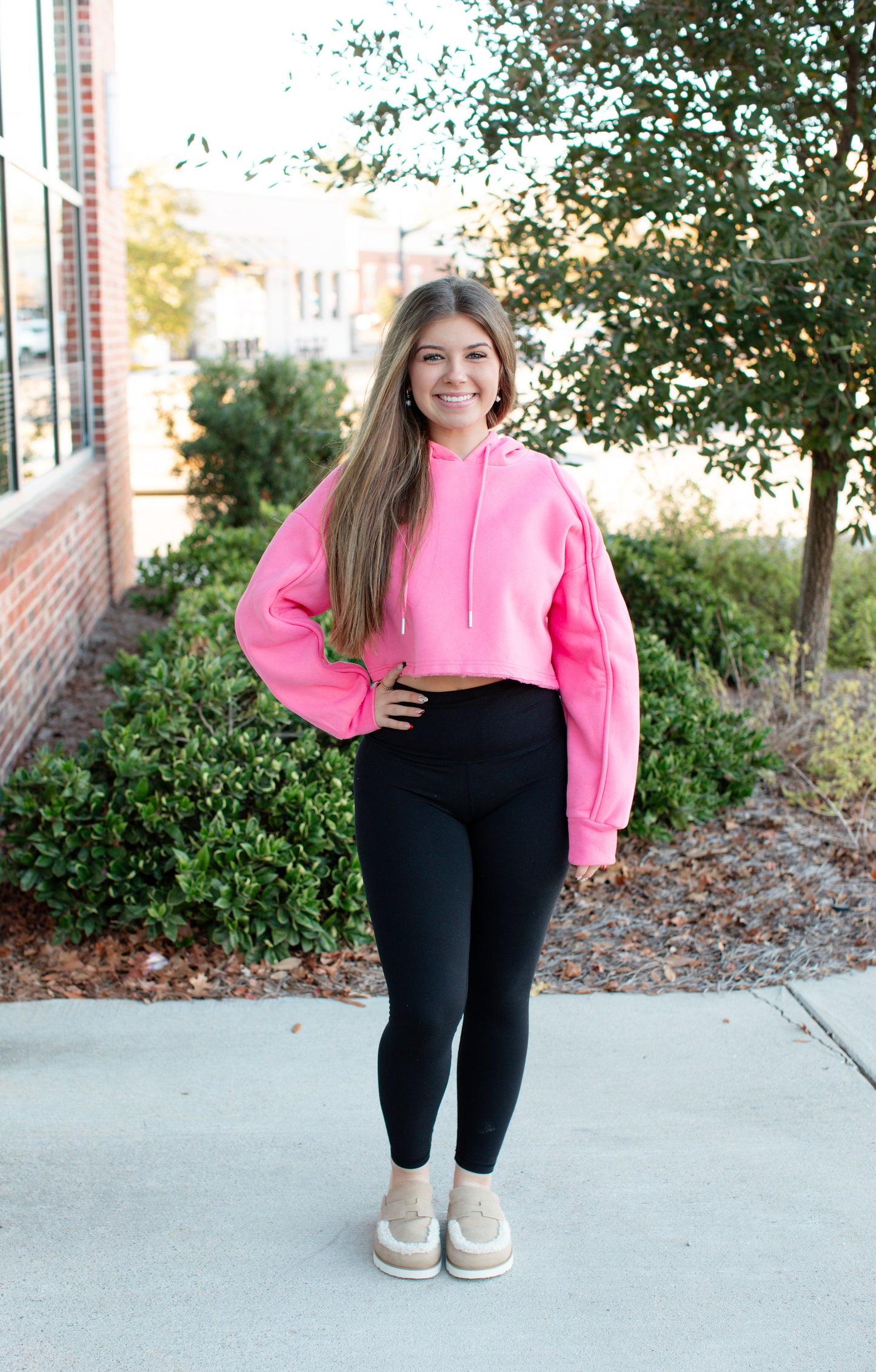 Pink Loose Fit Cropped Hoodie Sweatshirt