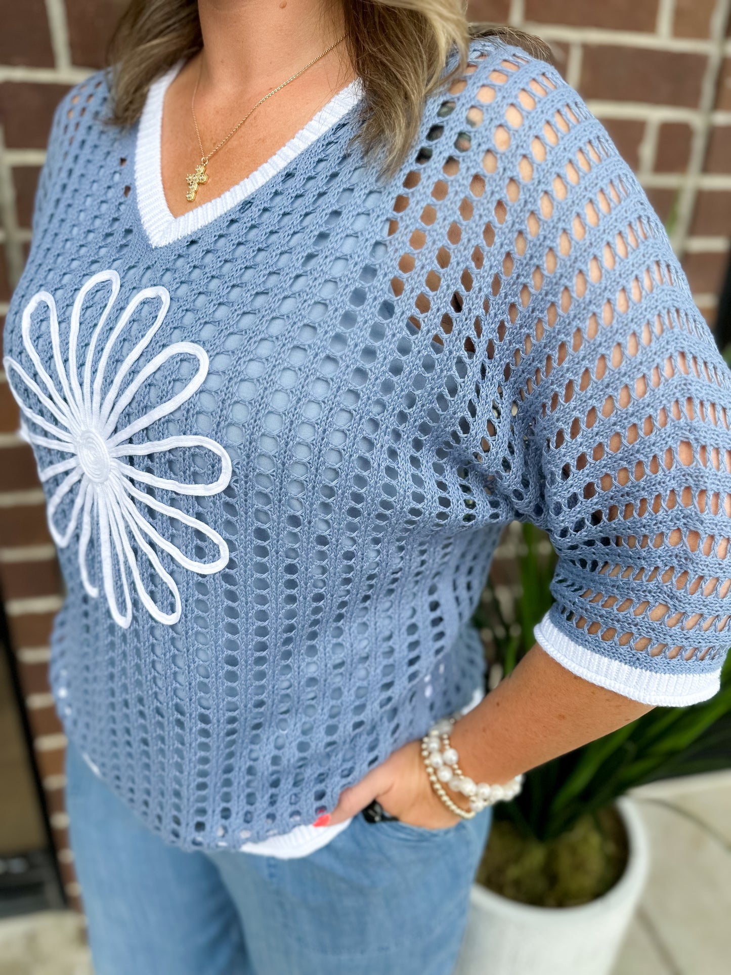 Fishnet Dolman Elbow Sleeve Sweater