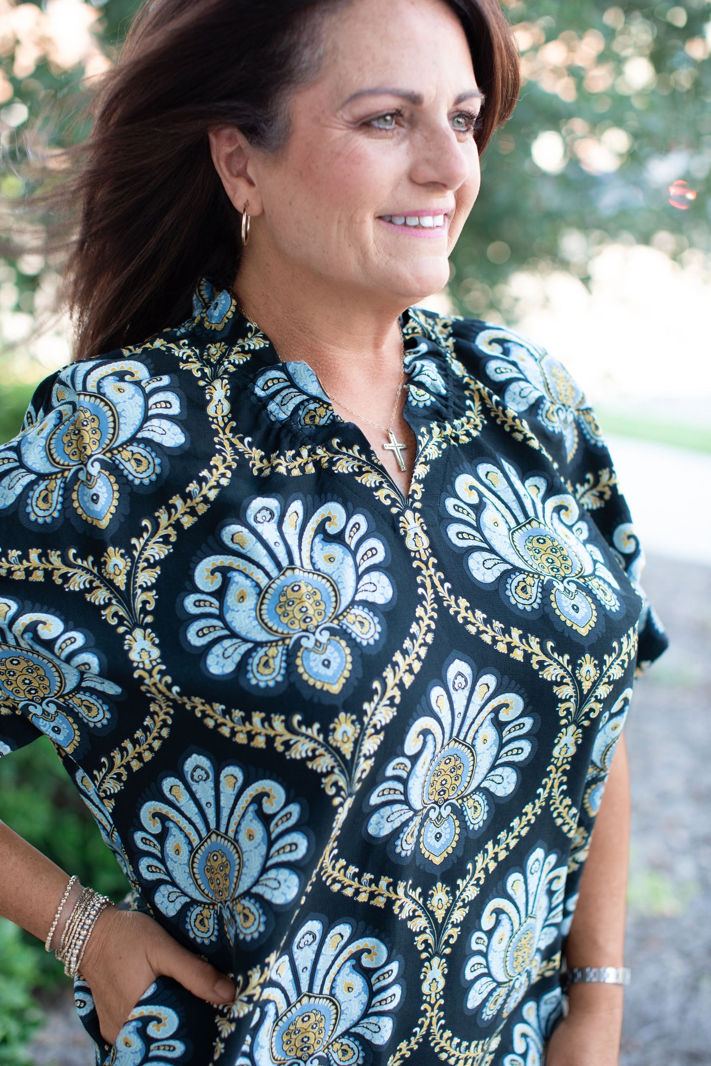 Print Ruffle V-Neck Dress