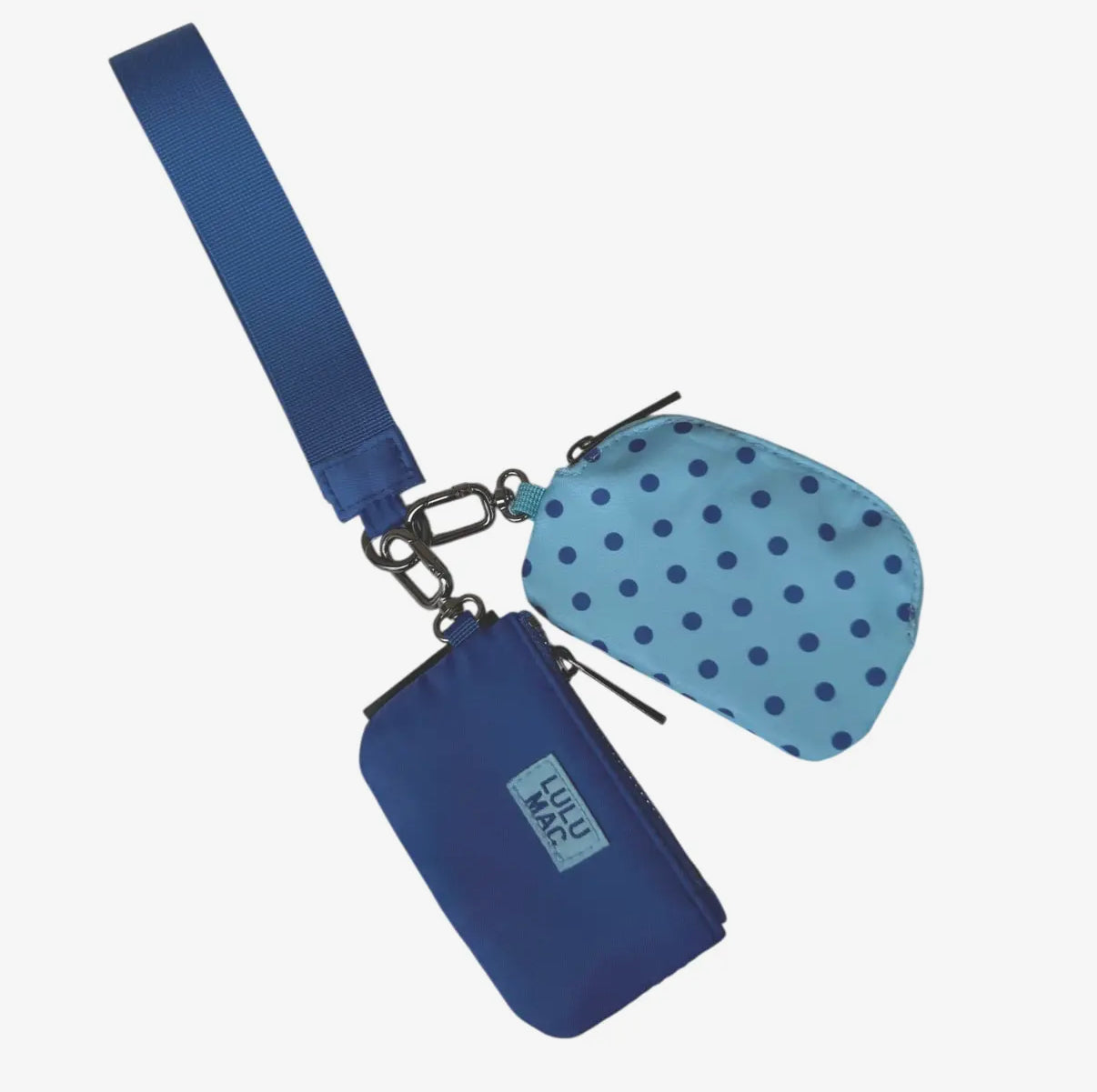 Blue/Navy Lulu Mac Polkadots Double Pouch Wristlet