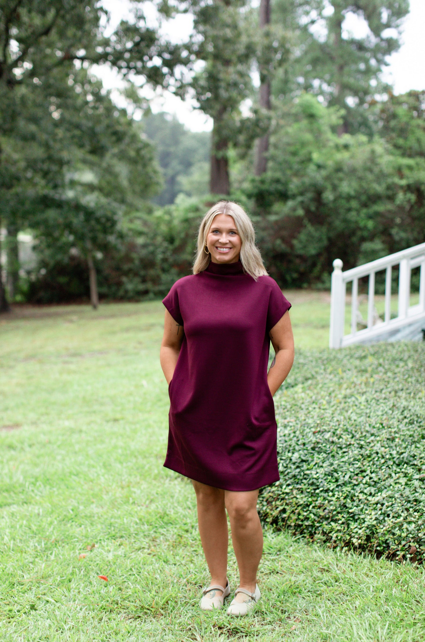 Wine Mock Neck Dress