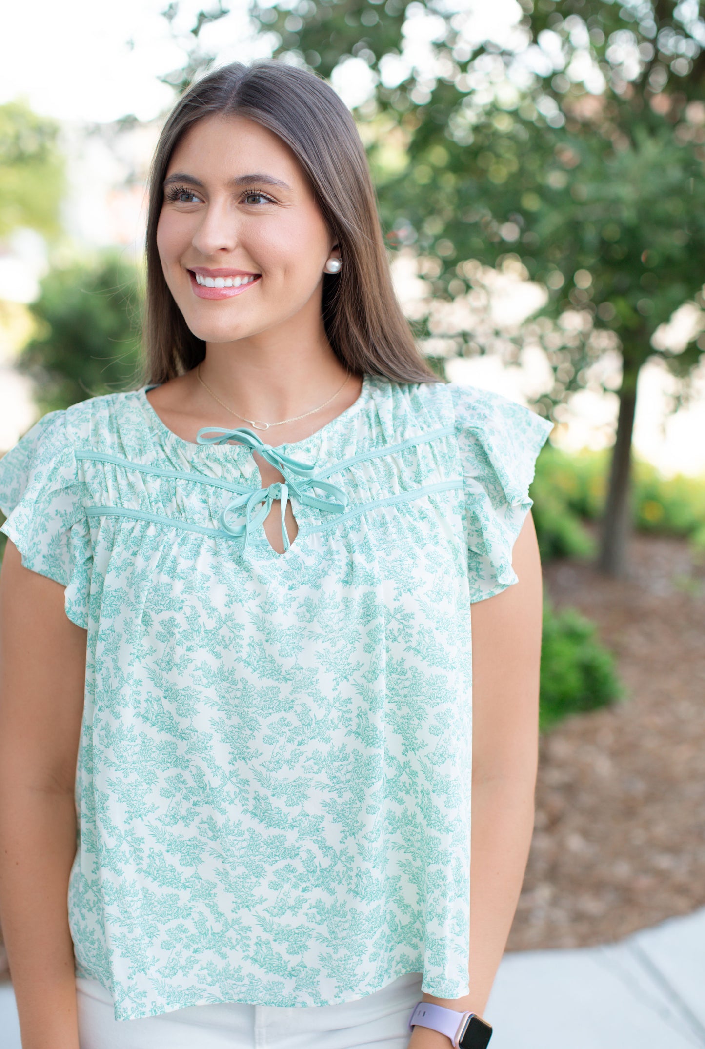 Toile Printed Blouse With Ruffle Sleeves
