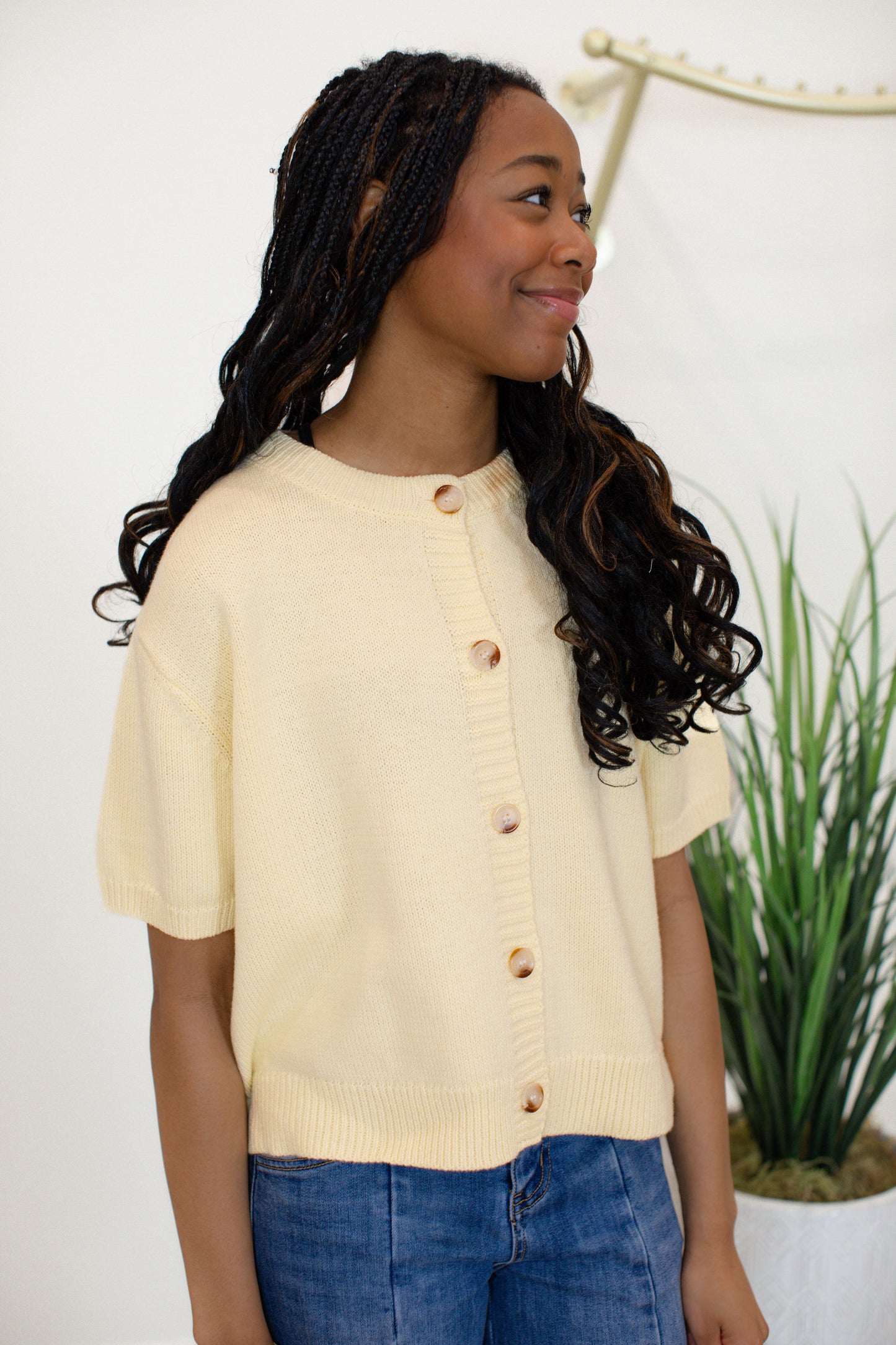 Light Yellow Short Sleeve Sweater Cardigan