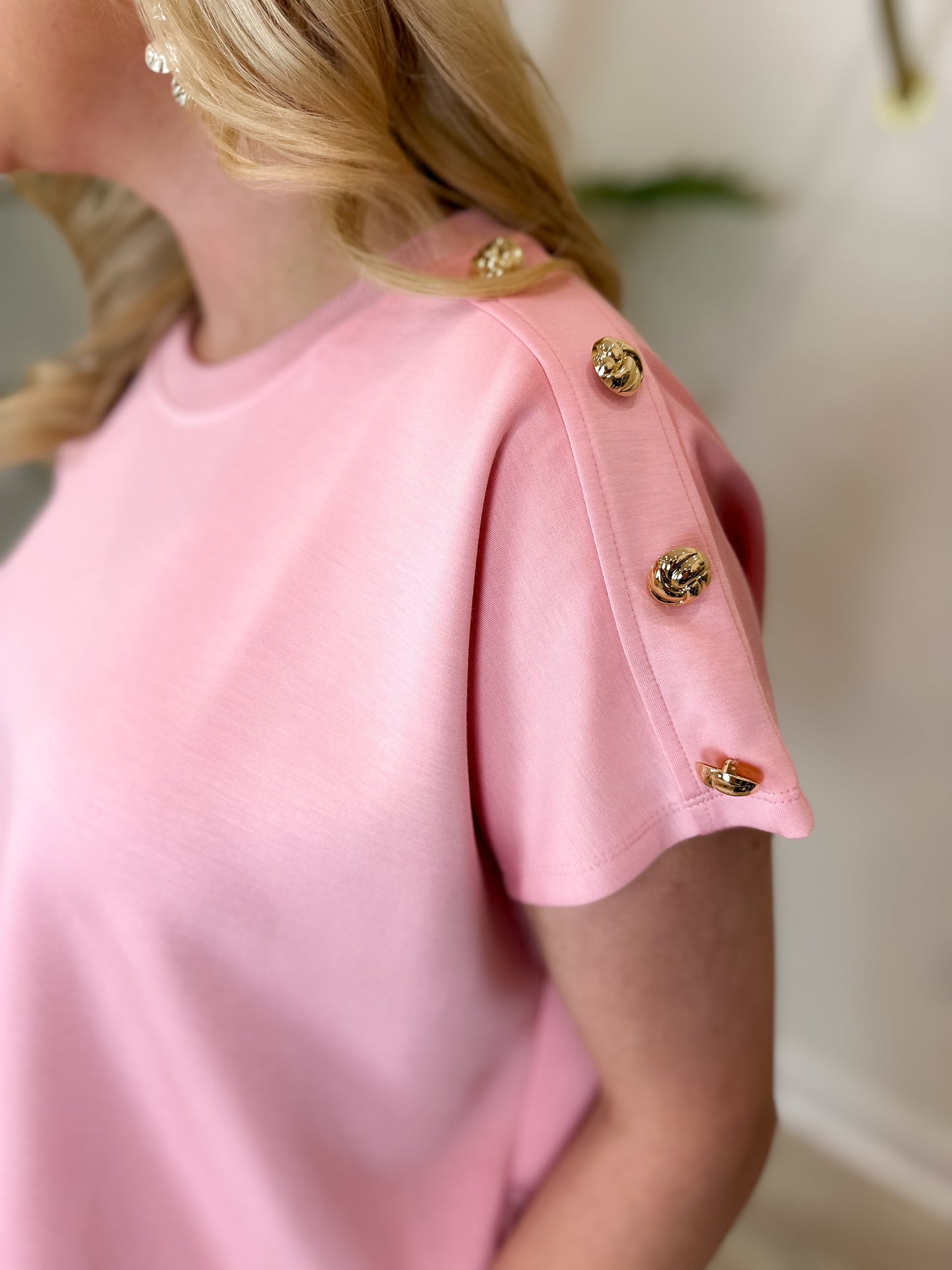 Round Neck Short Sleeve Top - Pink