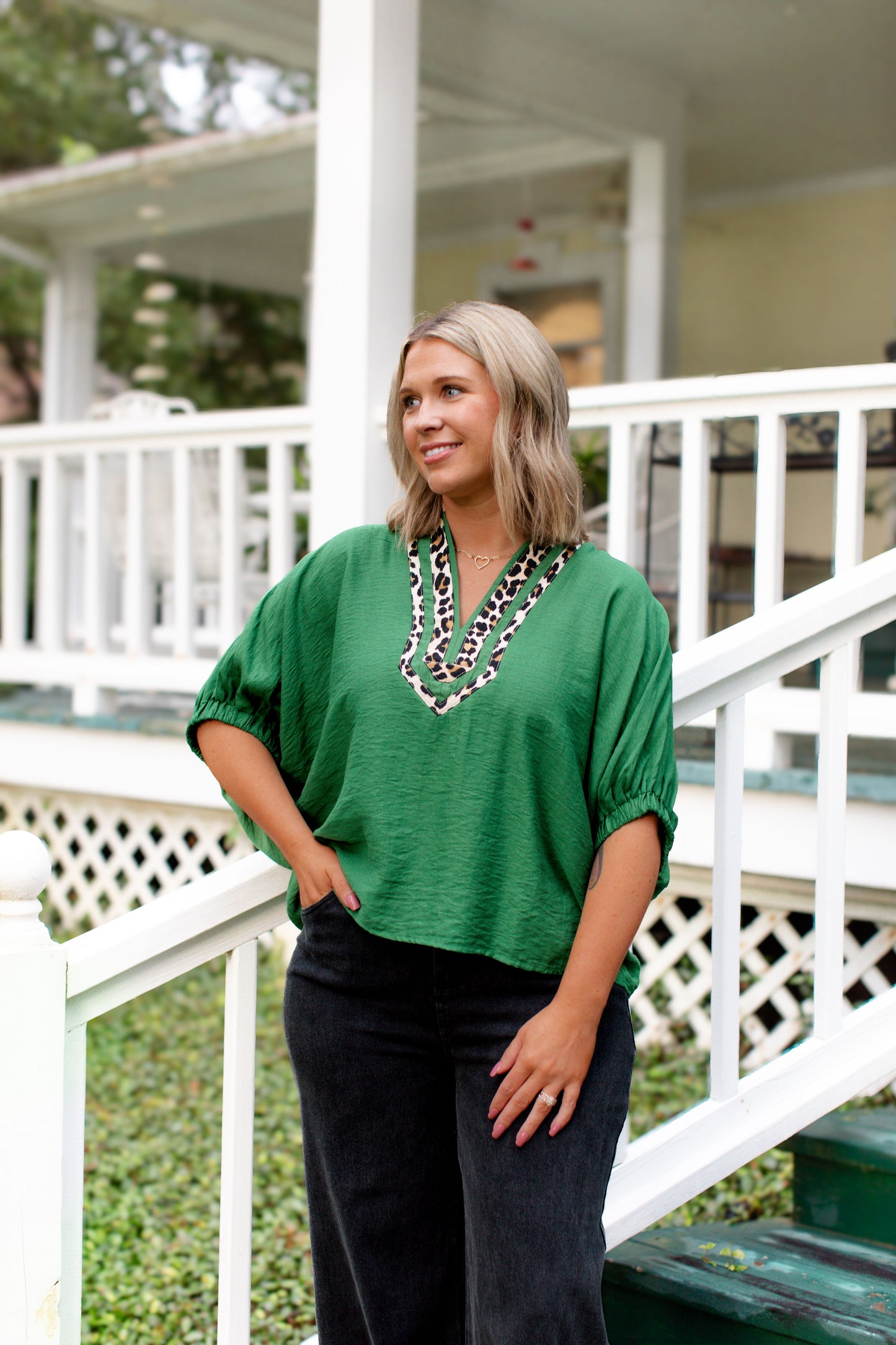Fern Cheetah Print V-Neck Blouse