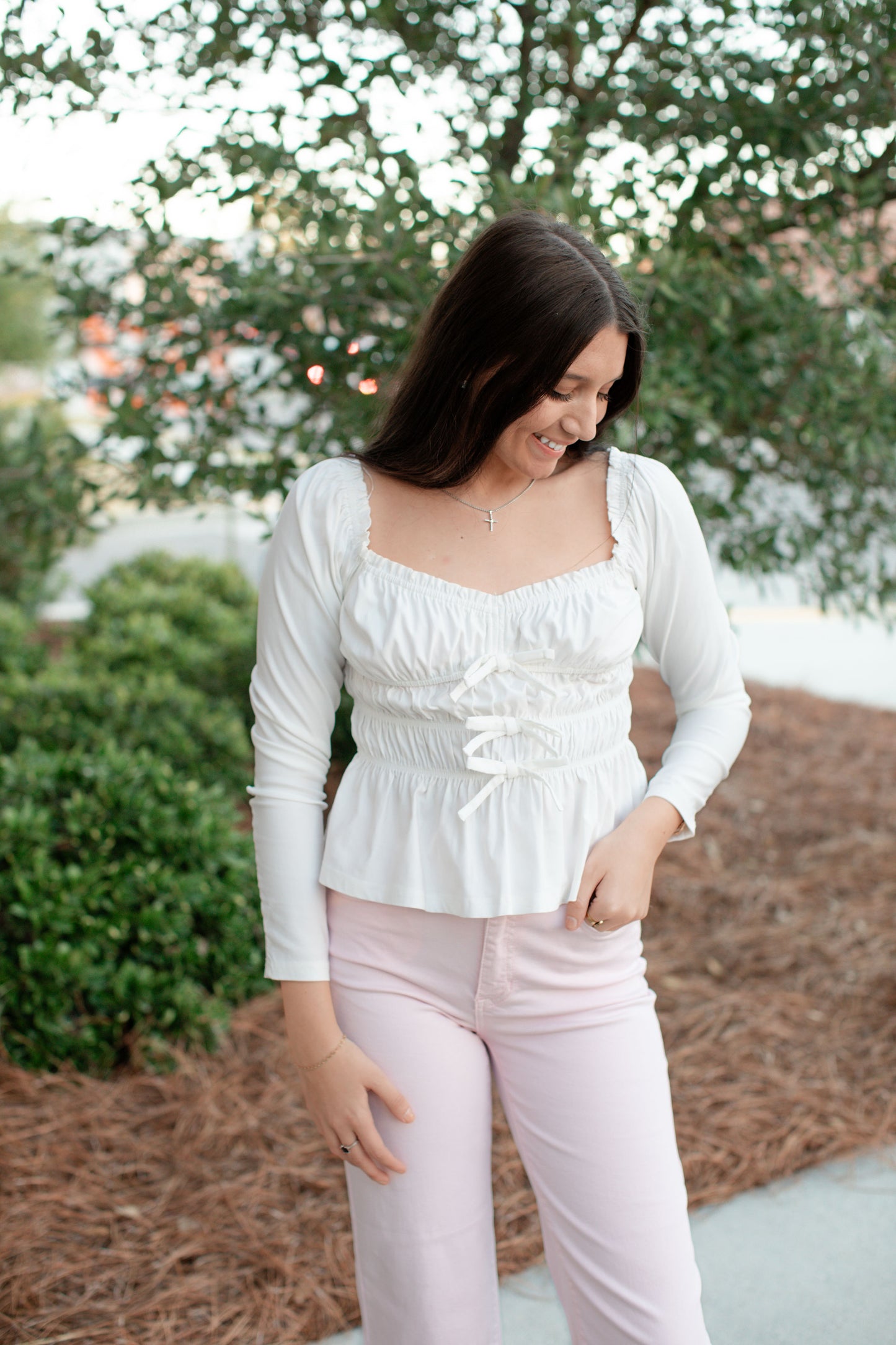 Shirred Top-White