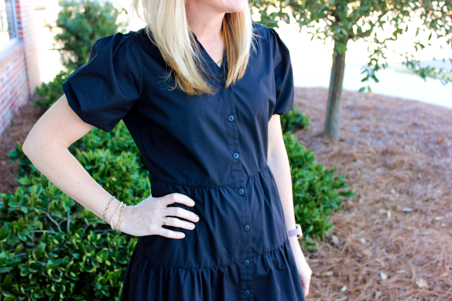 Button Down Tiered Maxi Dress-Black