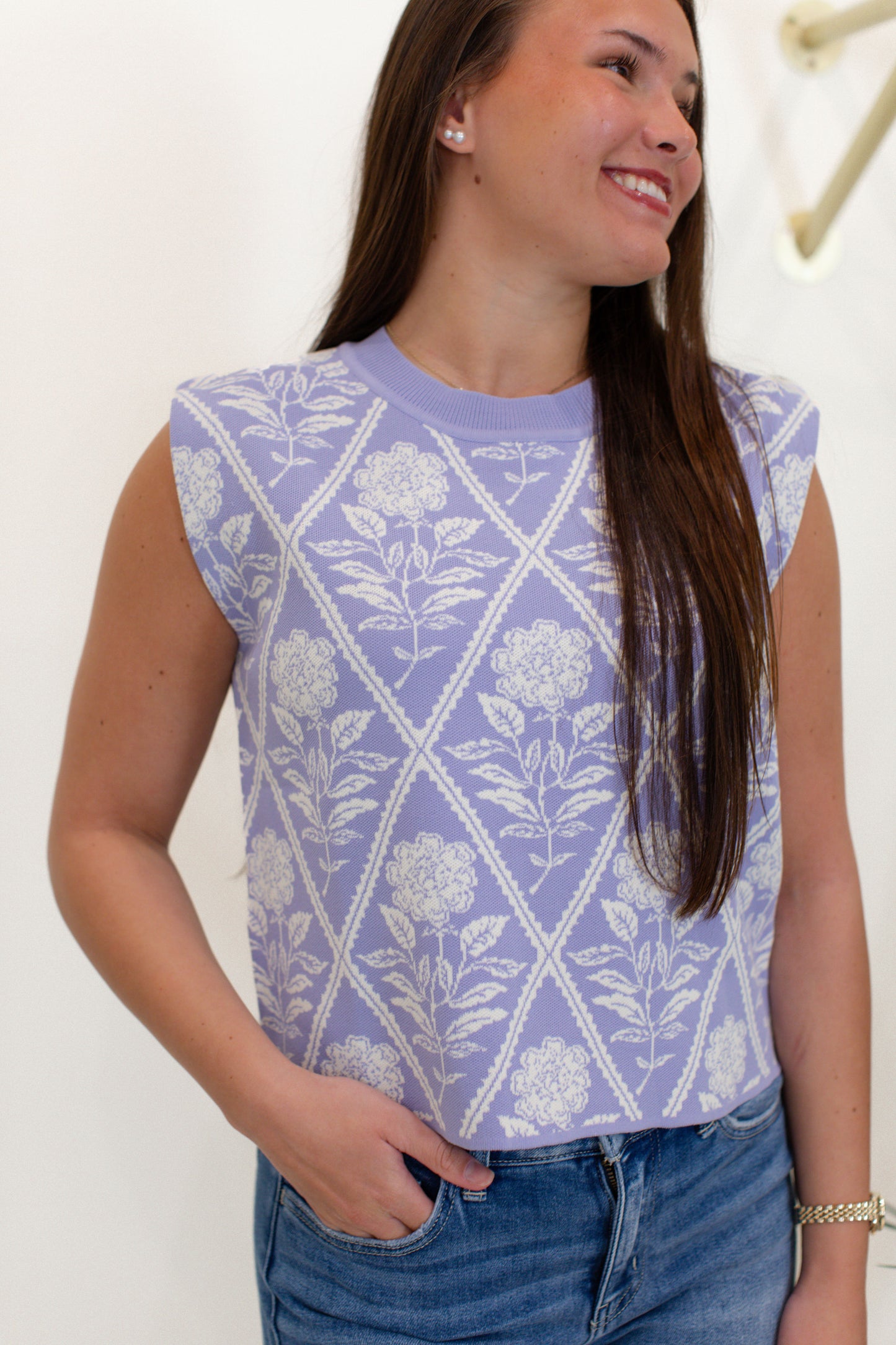 Periwinkle Vest Top With Floral Designs