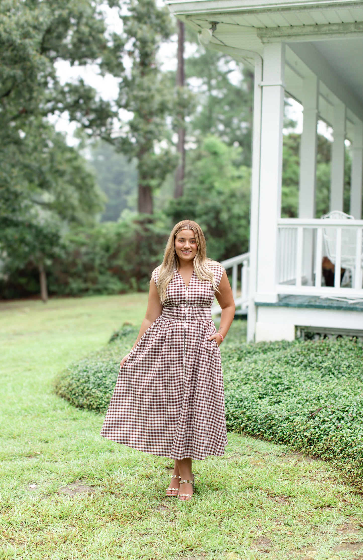 Chocolate Gingham Zipper Dress