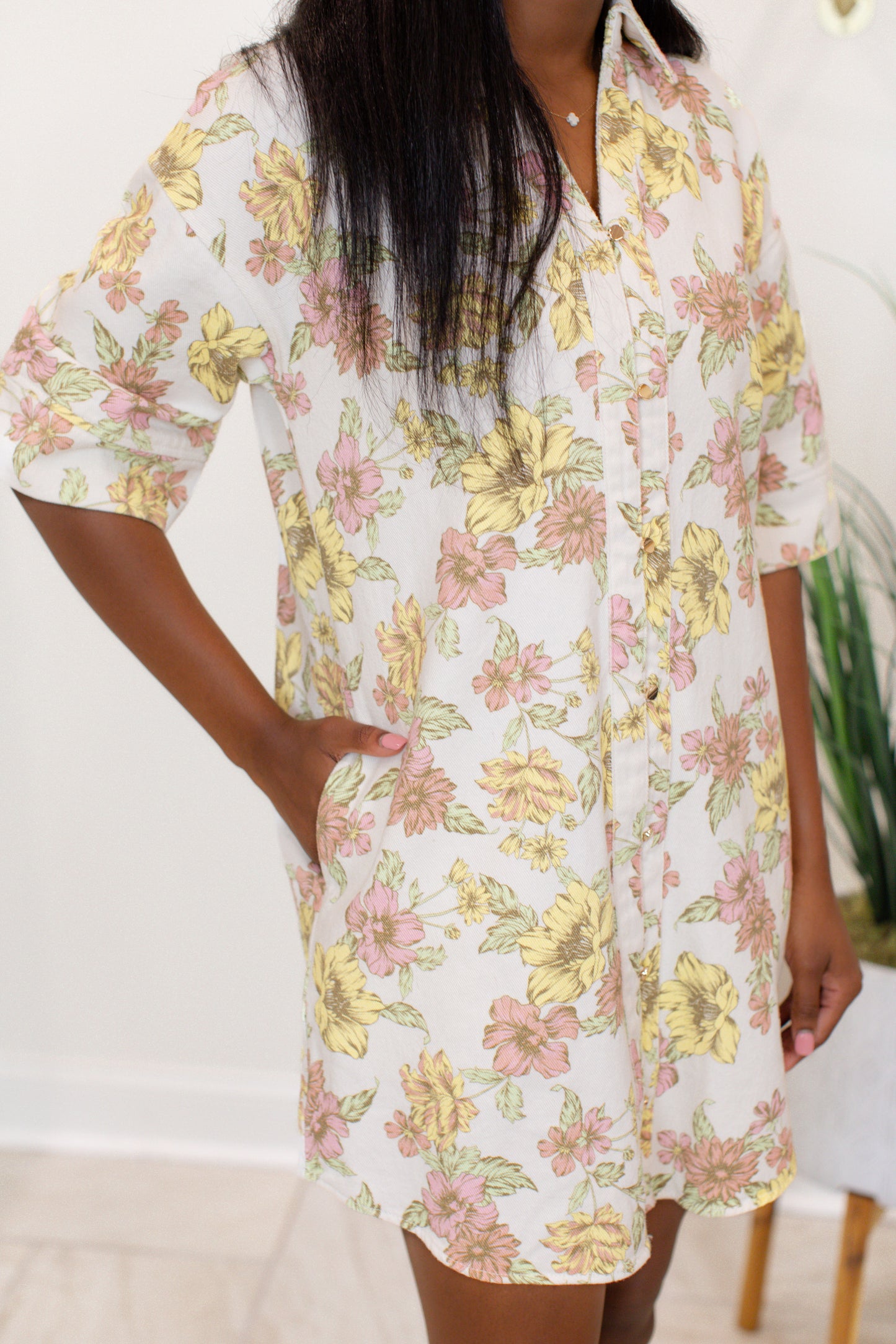 Floral Denim Button Up Dress