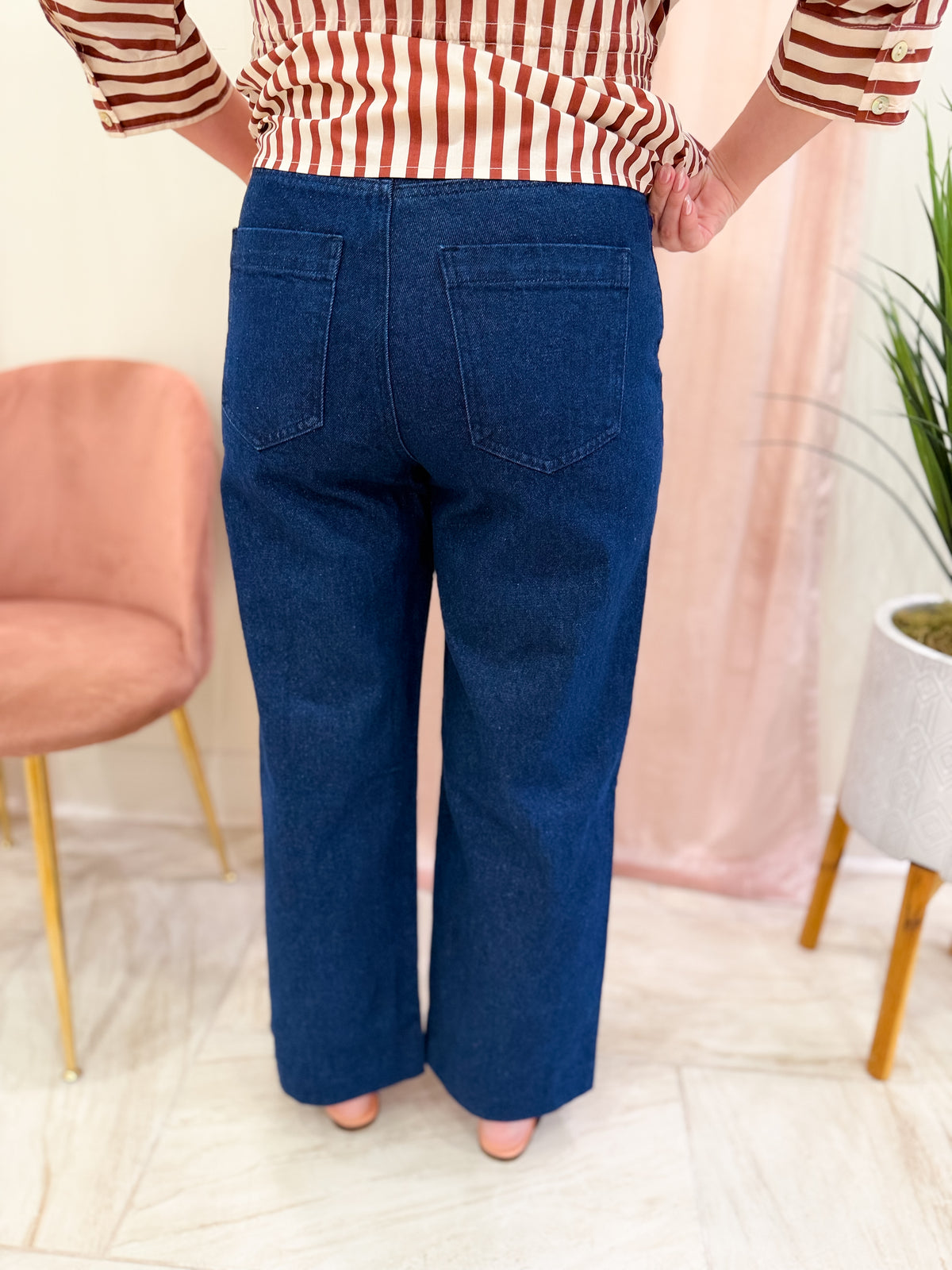 Solid Denim Pants Featuring Seam Detail