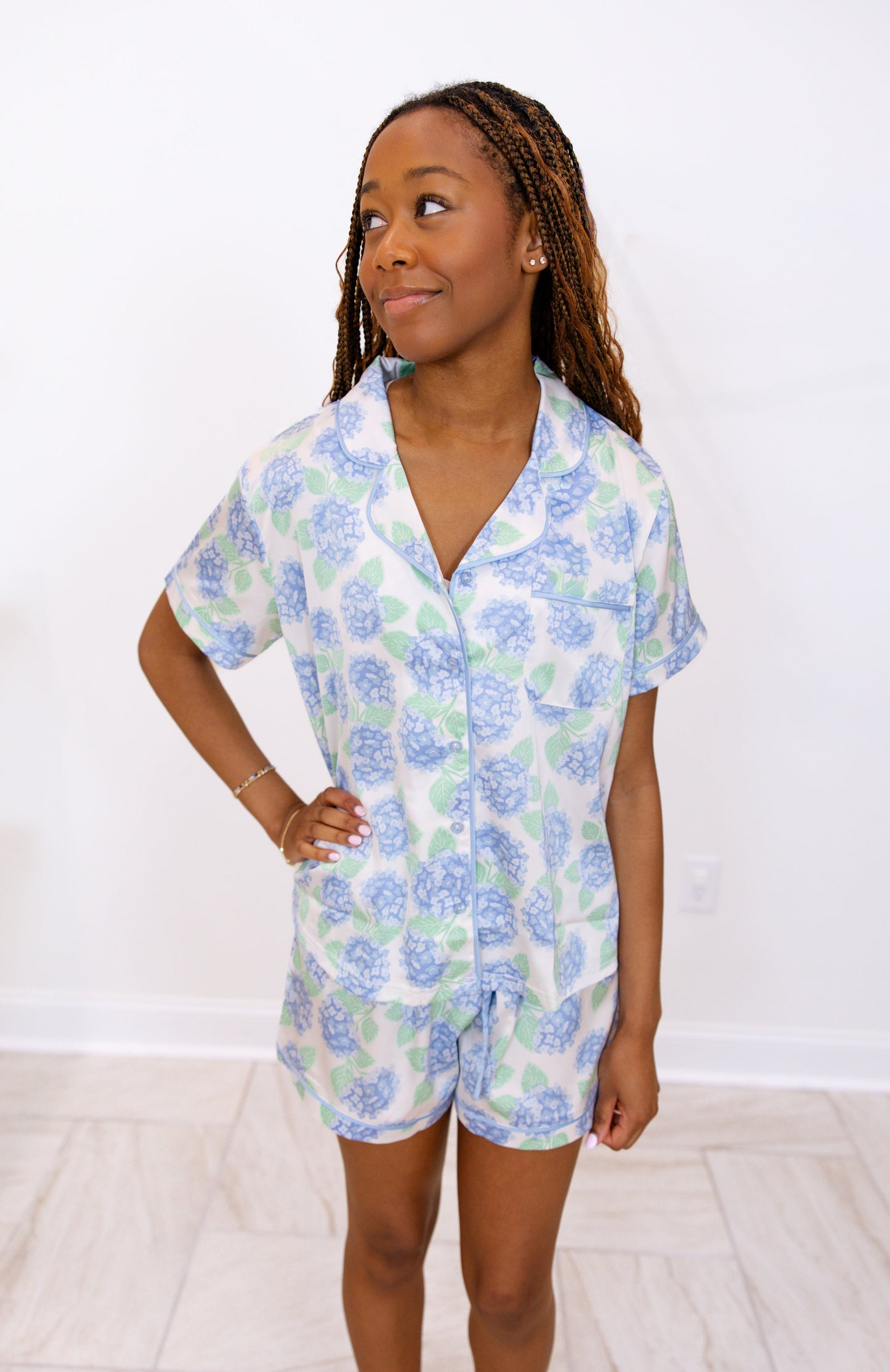 Charlotte Satin Shorts Set | Summerfair Blue Pj’s