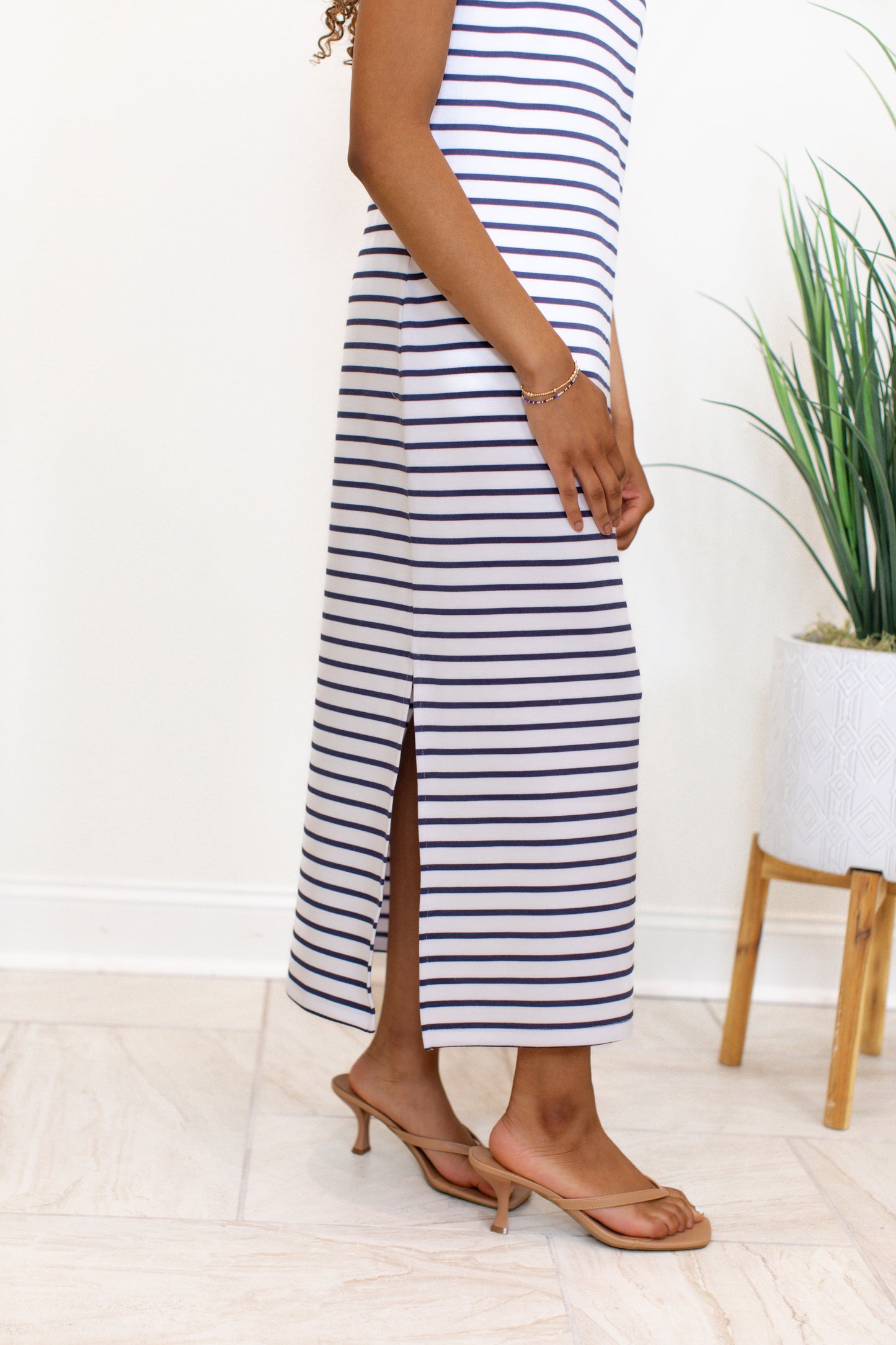 Scuba Sleeveless Striped Yarn Dye Dress